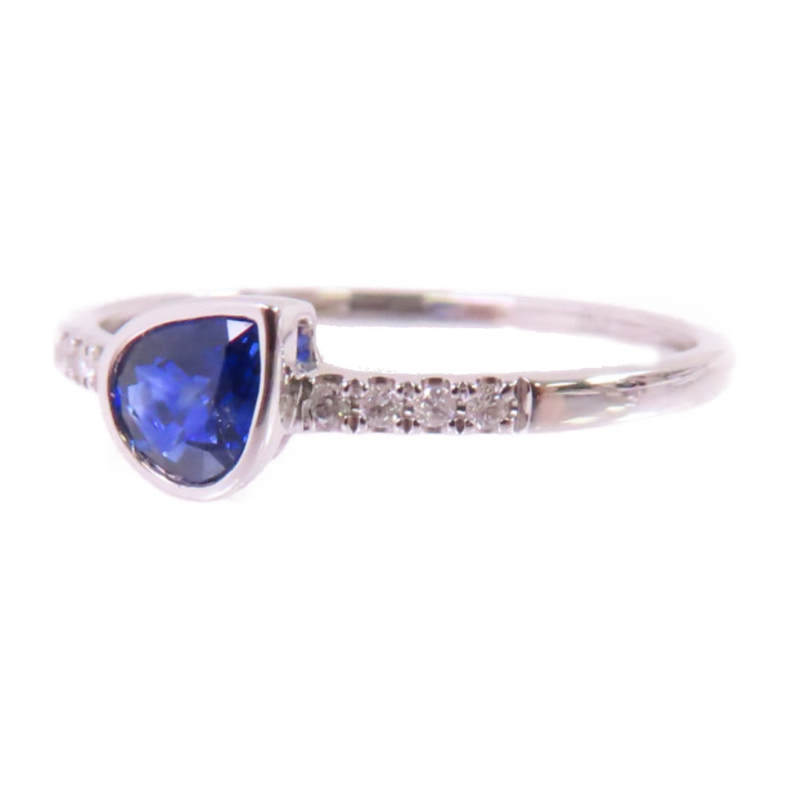 JEWELRY 18K白金/0.38ct藍寶石/0.05ct鑽石Sapphire Diamond Ring戒指US#5.25