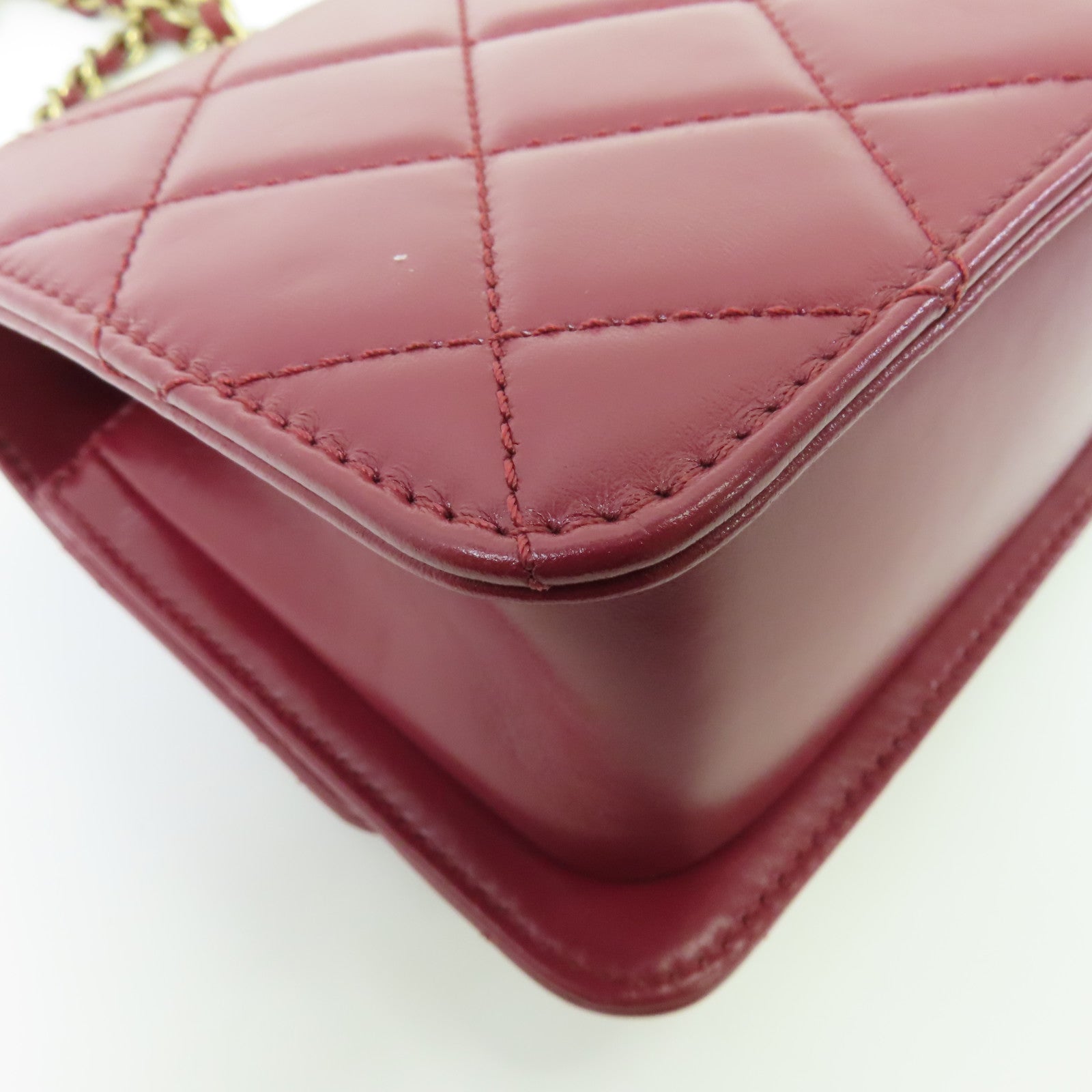 CHANEL 【激減優惠】菱格牛皮皮革Chain Shoulder Bag金扣鏈帶肩背袋紅色
