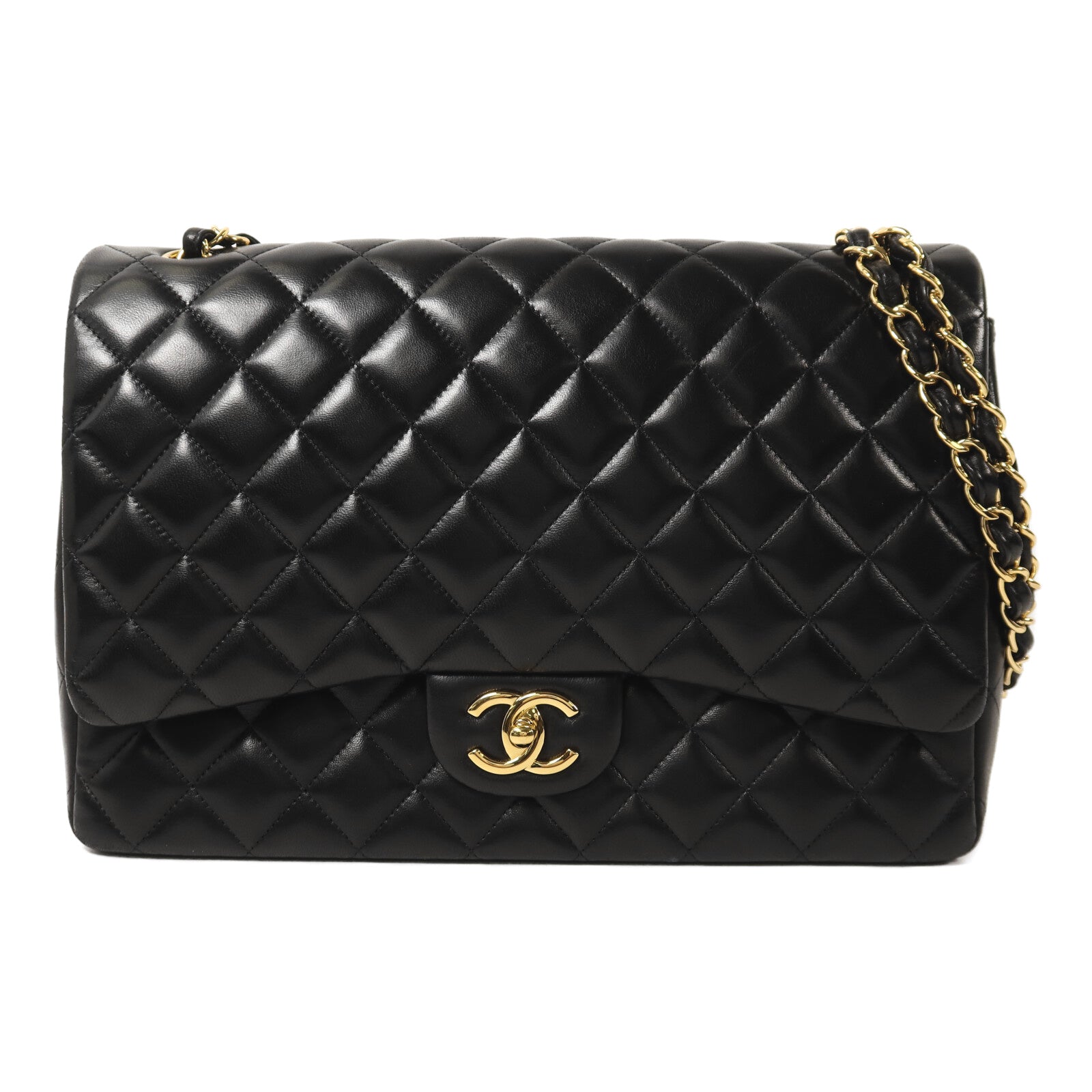 CHANEL 羊皮皮革Maxi Classic金扣鏈帶肩背袋