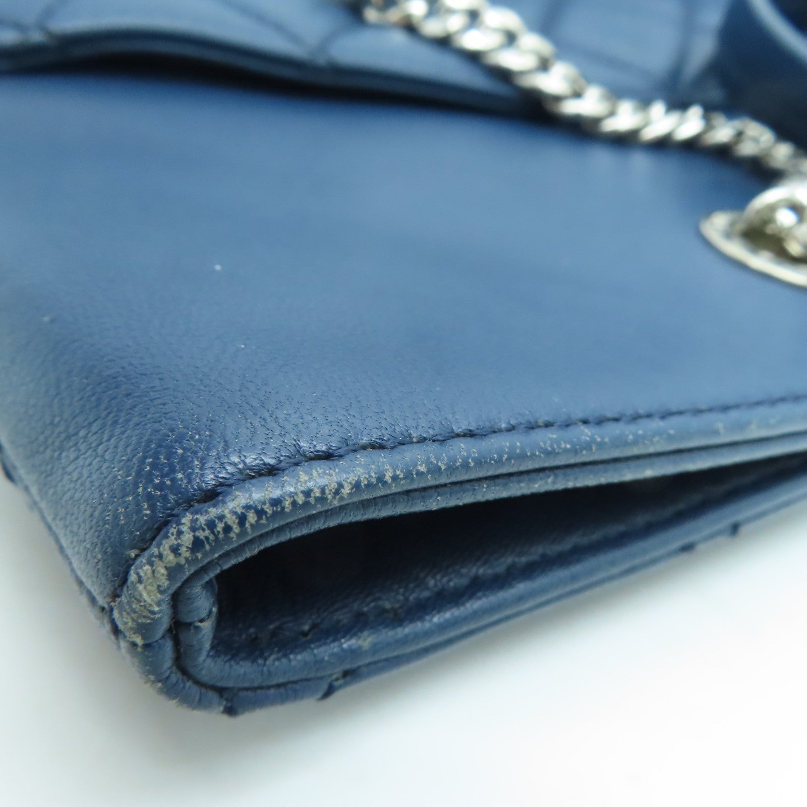 CHANEL 【激减优惠】菱格牛皮皮革Shoulder Bag银扣手挽袋蓝色