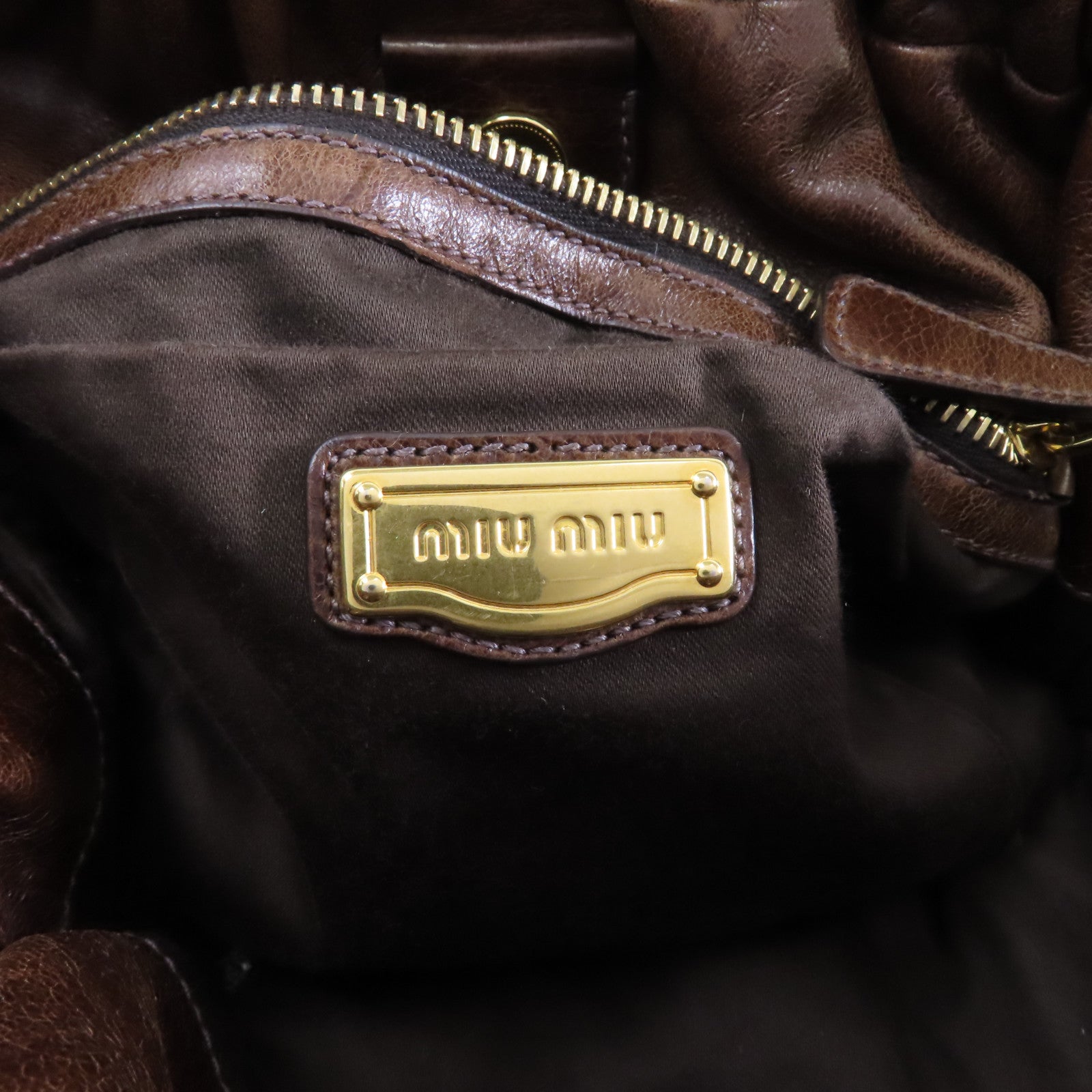 Miu Miu 牛皮皮革Vitello Lux金扣手挽肩背兩用袋啡色