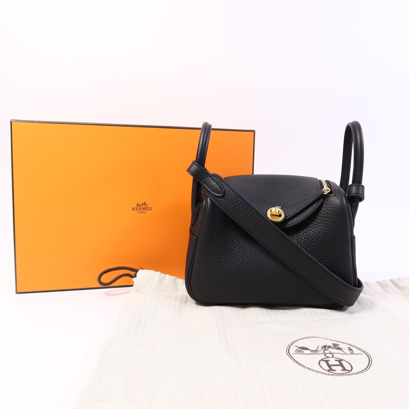 HERMES Clemence皮革Mini Lindy手挽肩背兩用袋Noir