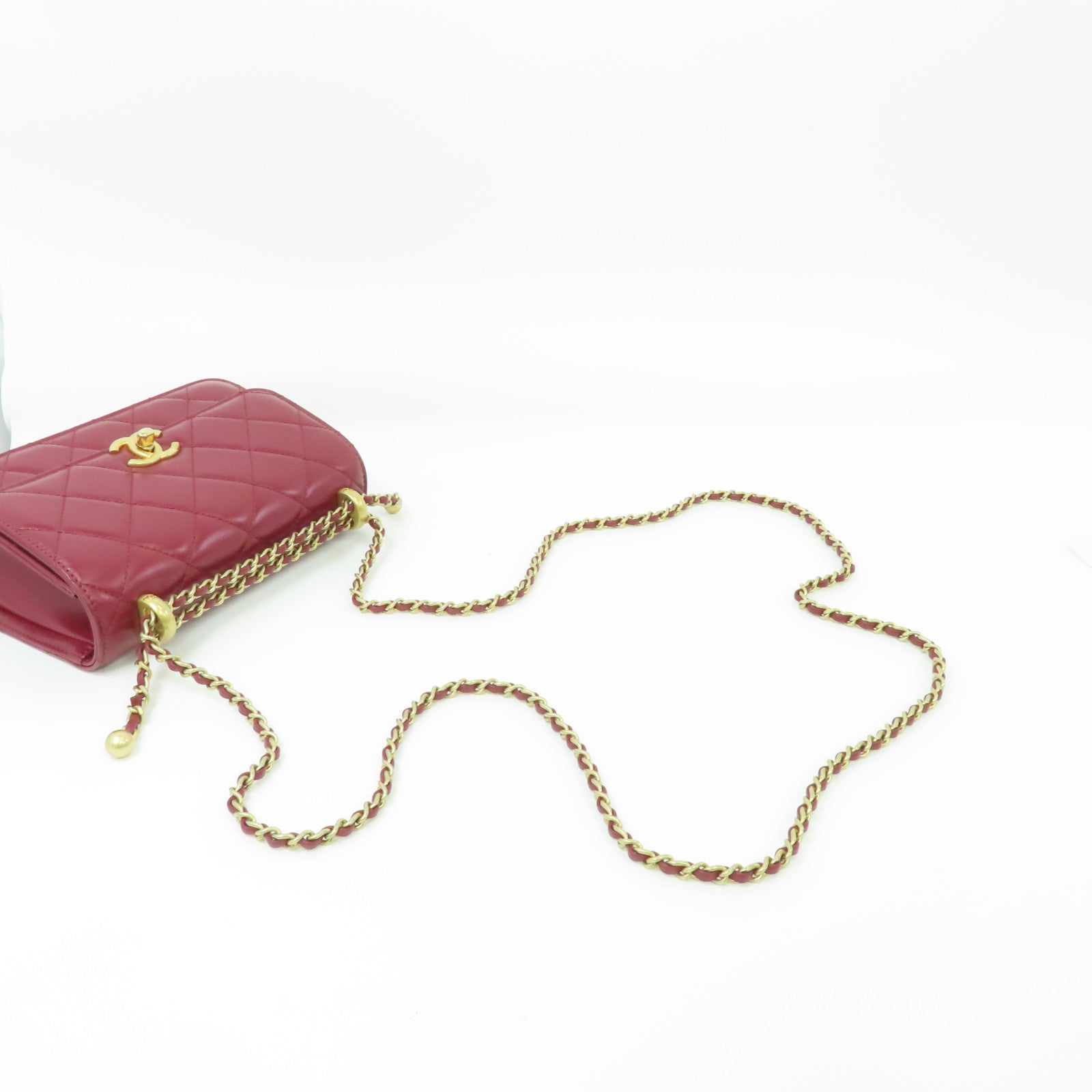 CHANEL 【激減優惠】菱格牛皮皮革Chain Shoulder Bag金扣鏈帶肩背袋紅色