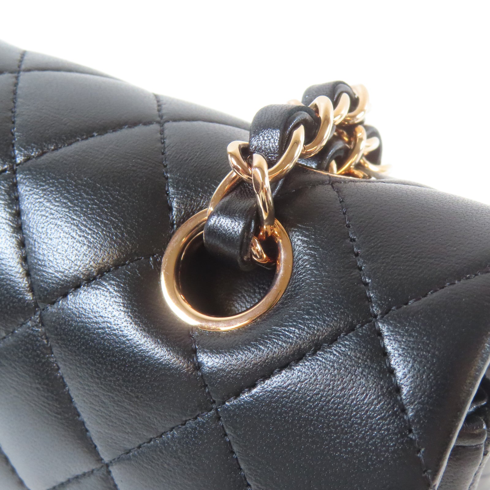 CHANEL 菱格羊皮皮革Chain Shoulder玫瑰金扣鏈帶肩背袋黑色