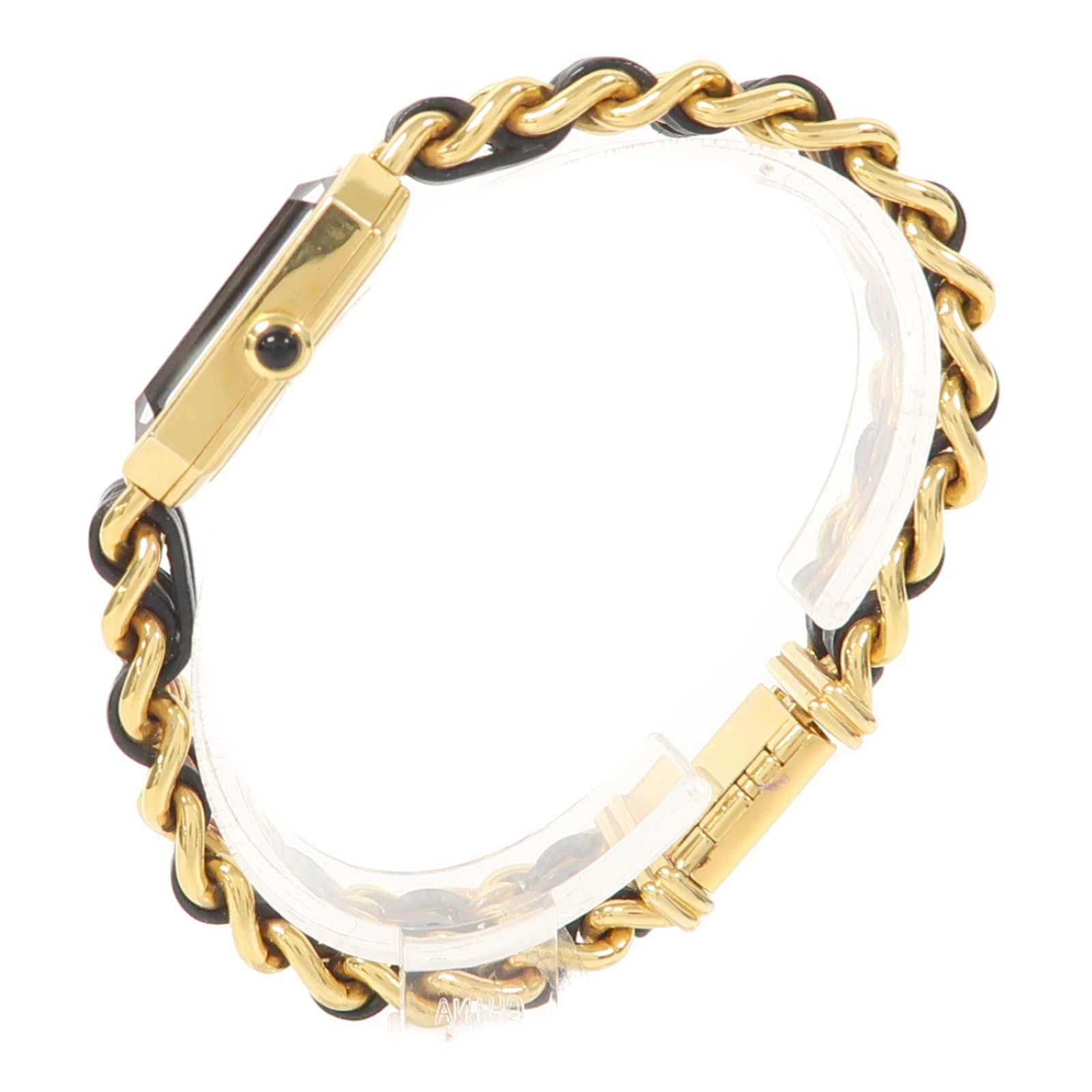 CHANEL Premiere L鍍金/皮革手錶石英機芯黑色/金色
