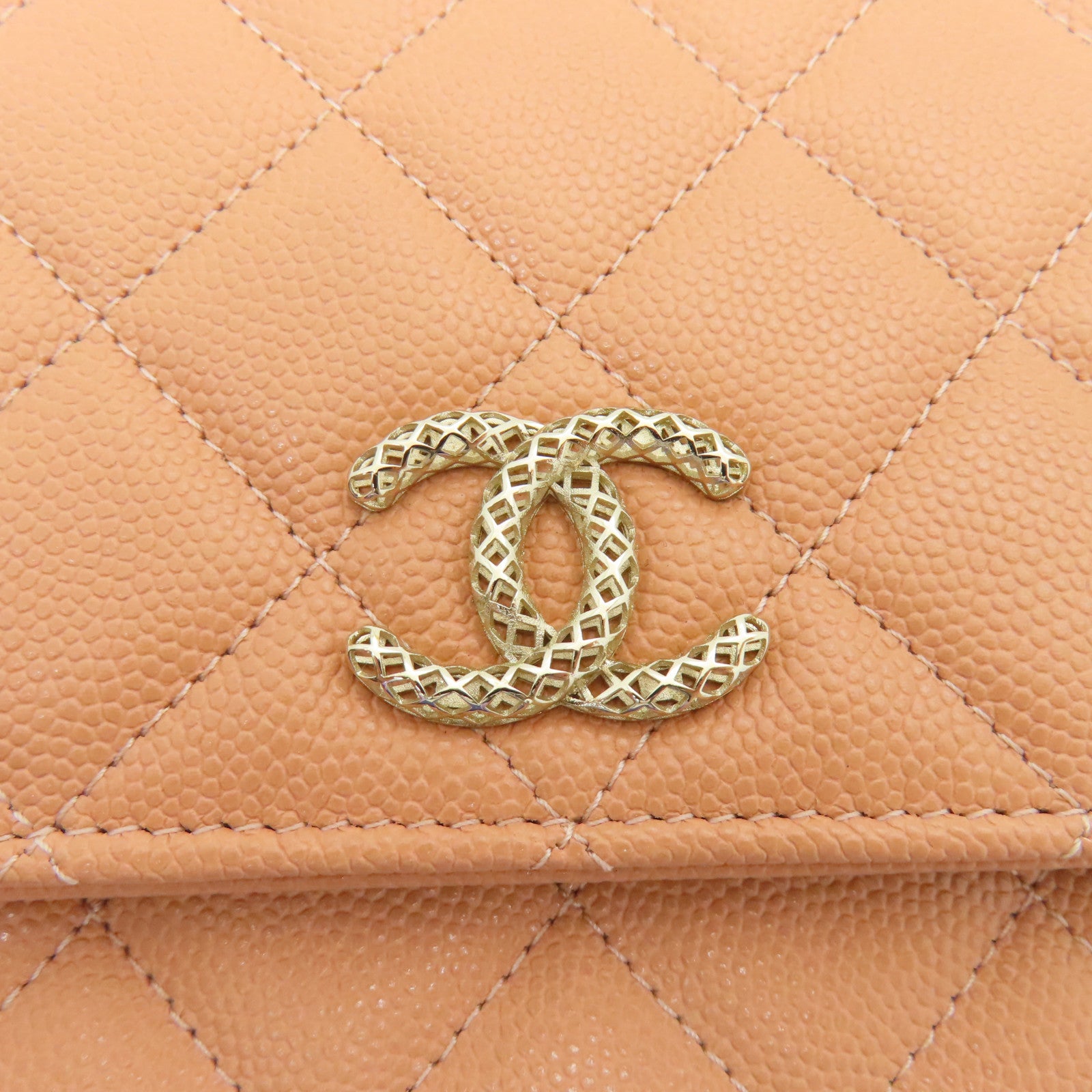 CHANEL 【清倉大減價】菱格牛皮皮革Wallet On Chain金扣鏈帶肩背袋粉紅色