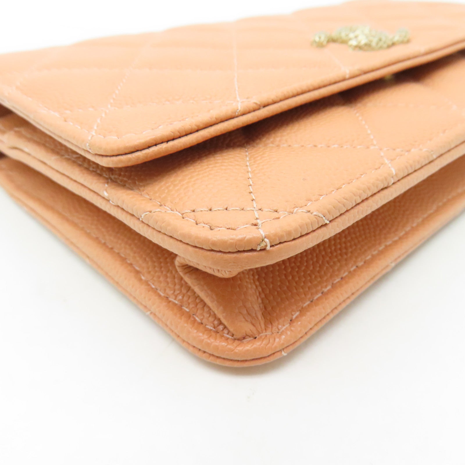 CHANEL 【清倉大減價】菱格牛皮皮革Wallet On Chain金扣鏈帶肩背袋粉紅色