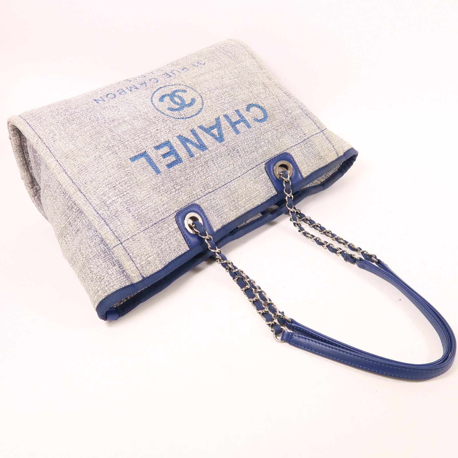 CHANEL Tweed Deauville Tote銀扣鏈帶肩背袋