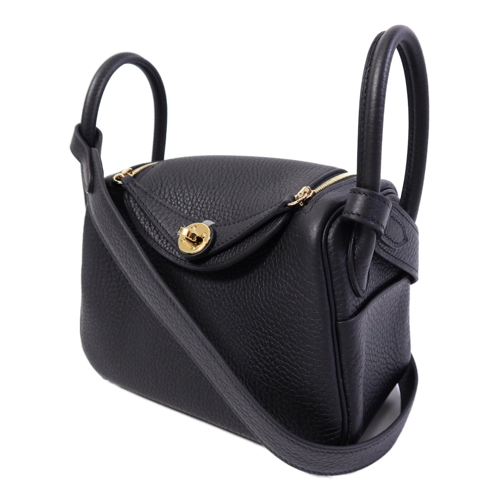 HERMES Clemence皮革Mini Lindy手挽肩背兩用袋Noir