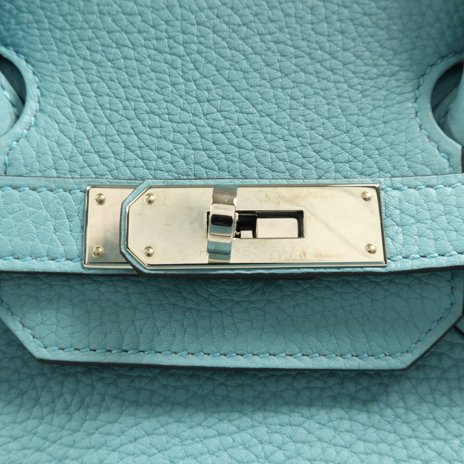 HERMES Clemence皮革Birkin 30銀扣手挽袋Bleu Saint Cyr