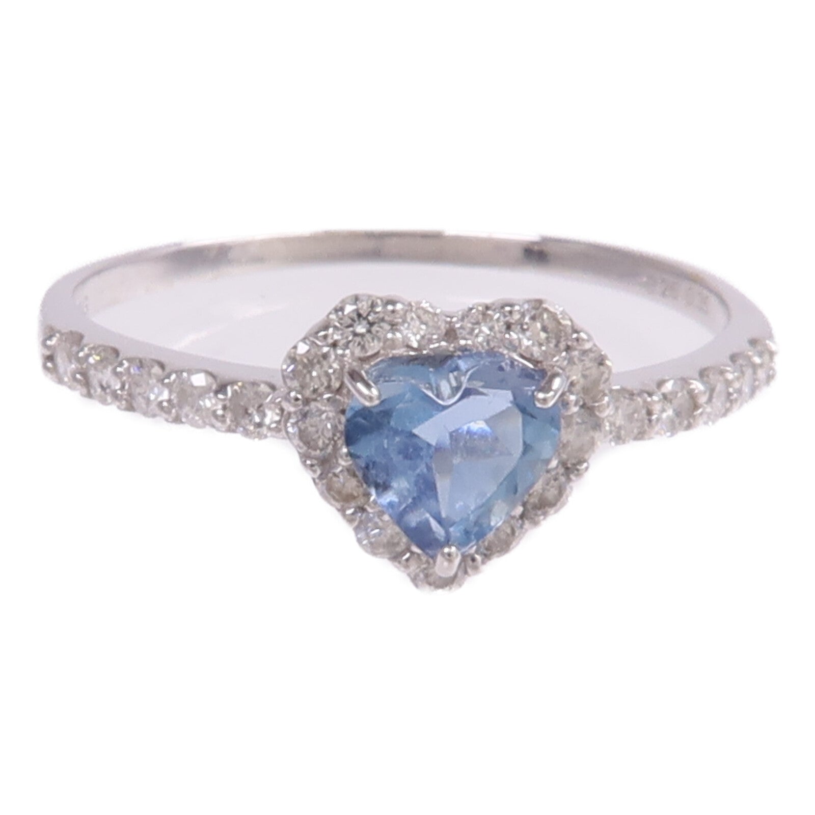 JEWELRY 18K白金Aquamarine Diamond Ring藍晶/鑽石戒指US#7