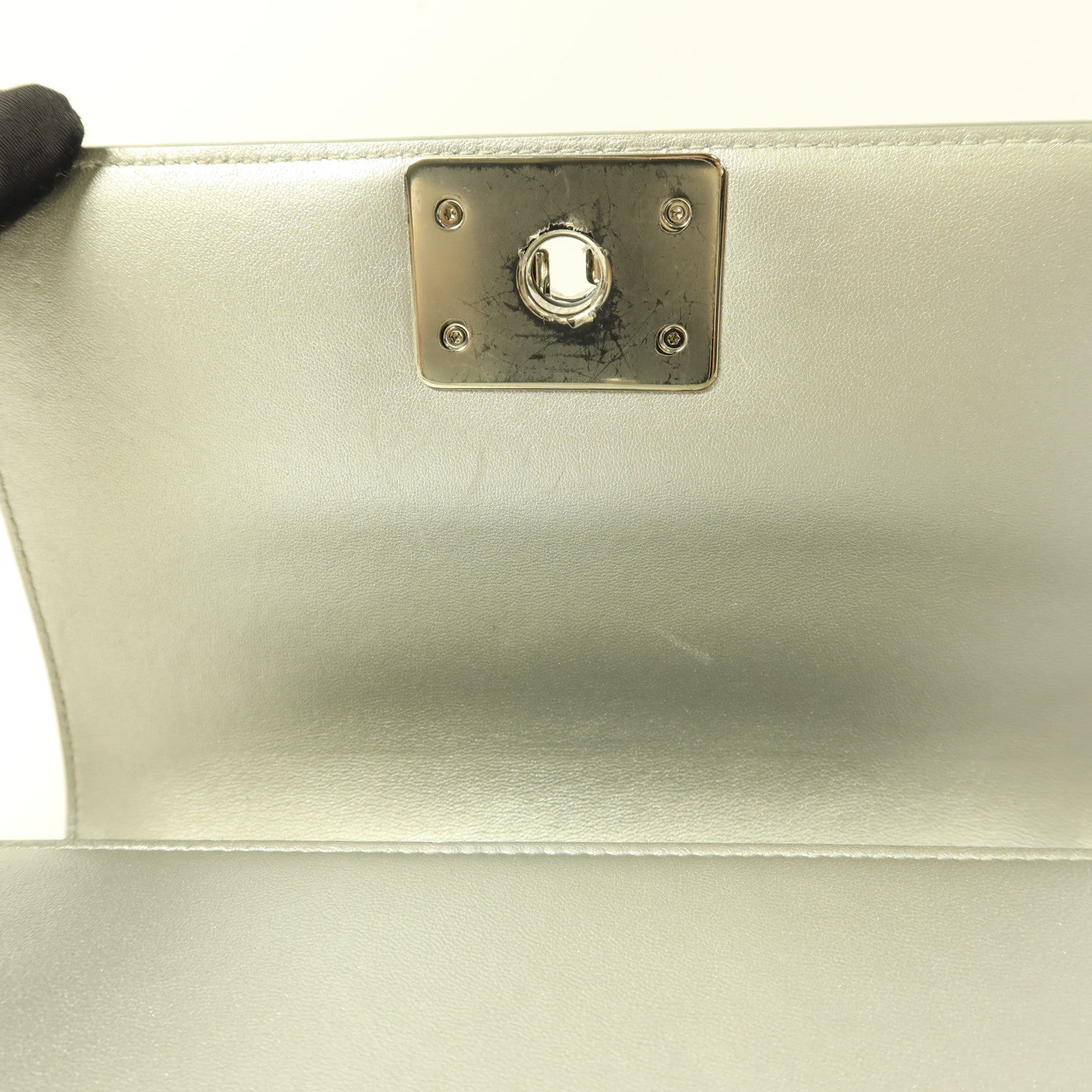 CHANEL 牛皮皮革/PVC Boy 20銀扣鏈帶肩背袋