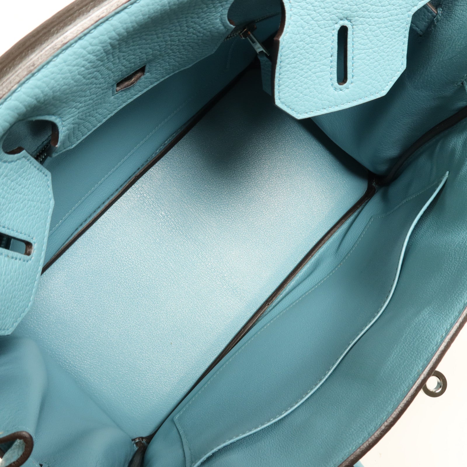 HERMES Clemence皮革Birkin 30銀扣手挽袋Bleu Saint Cyr