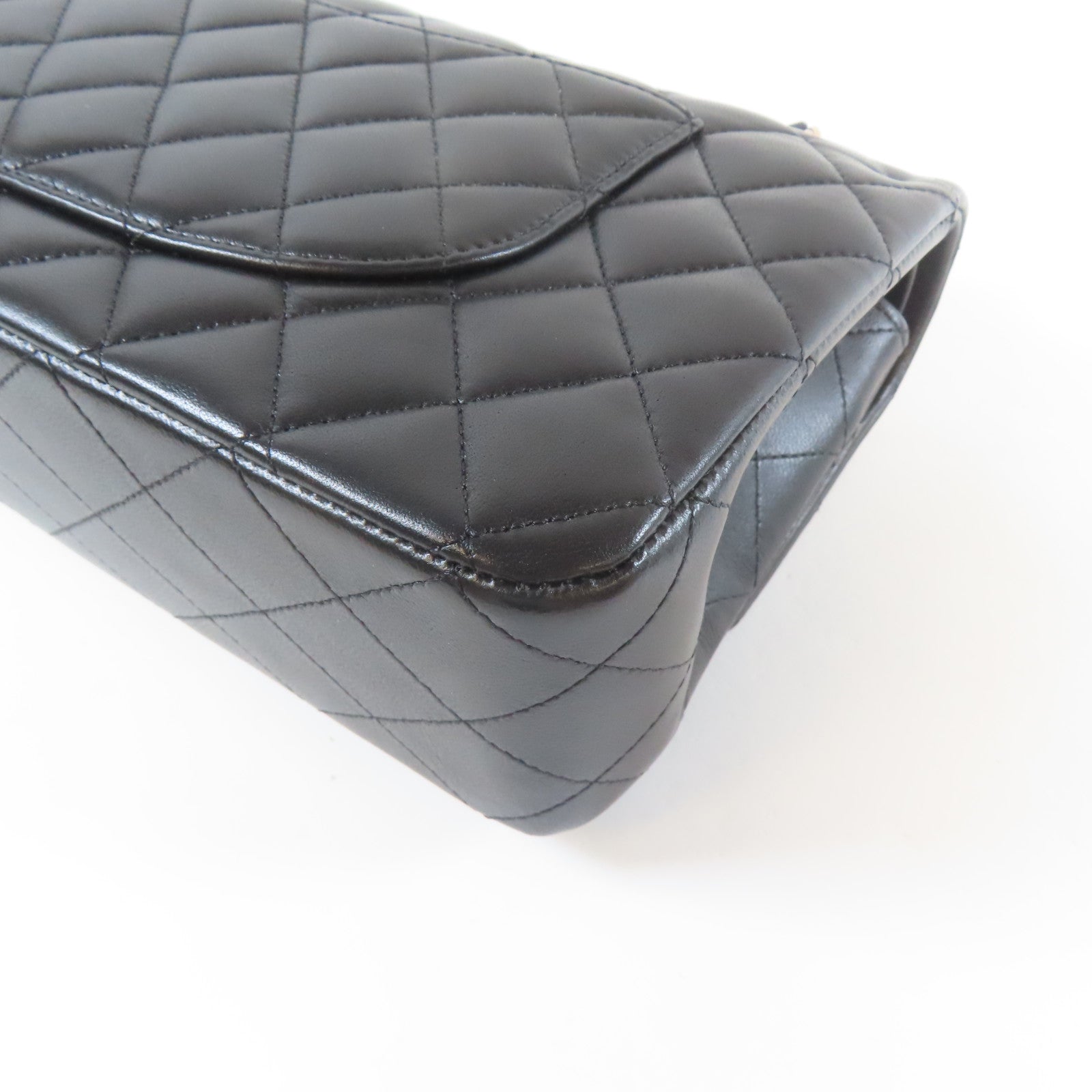 CHANEL 菱格羊皮皮革Chain Shoulder玫瑰金扣鏈帶肩背袋黑色