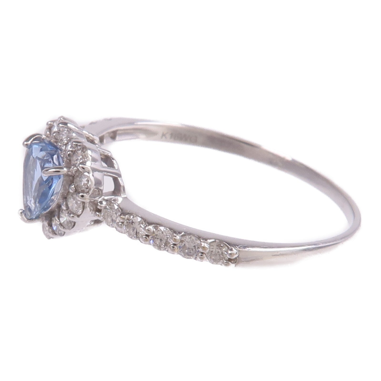 JEWELRY 18K白金Aquamarine Diamond Ring藍晶/鑽石戒指US#7