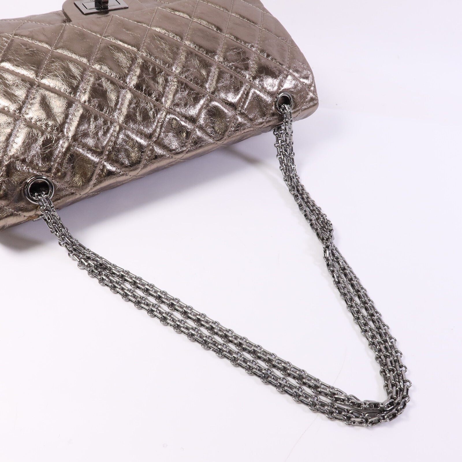 CHANEL 牛皮皮革2.55 Large銀扣鏈帶肩背袋