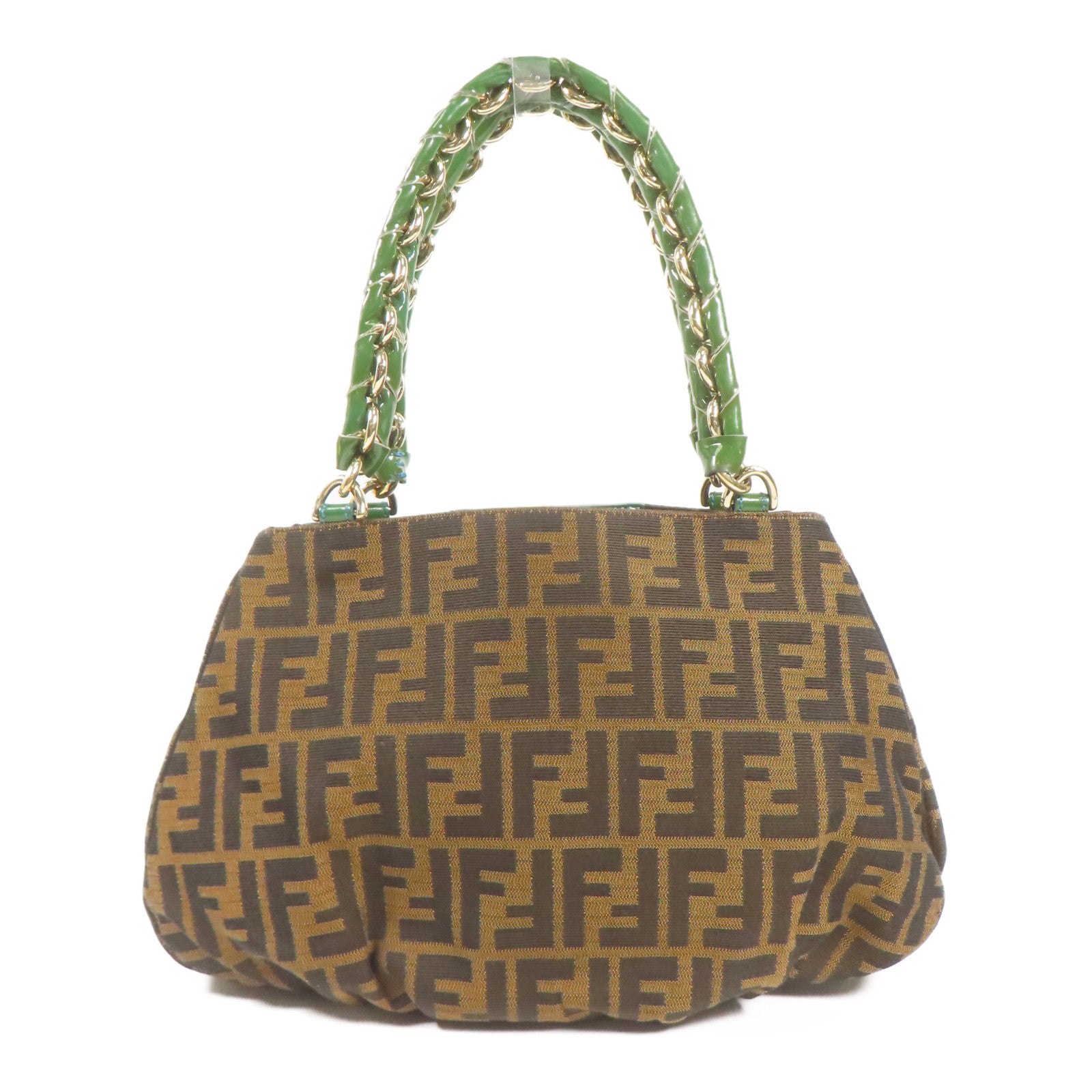 FENDI GHW Mia Tote Bag Shoulder Bag Canvas Brown/Green