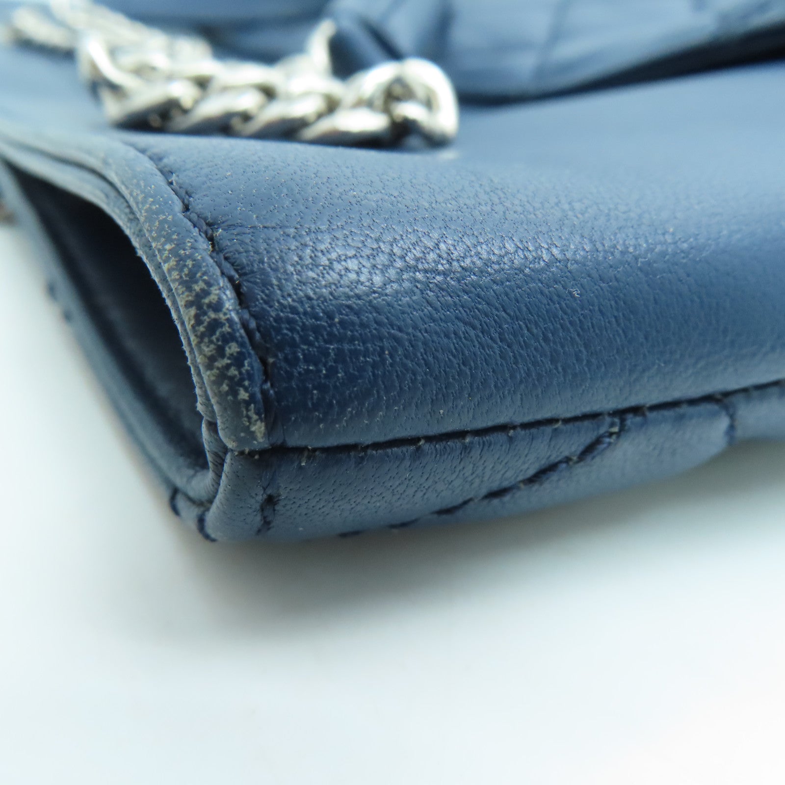 CHANEL 【激减优惠】菱格牛皮皮革Shoulder Bag银扣手挽袋蓝色