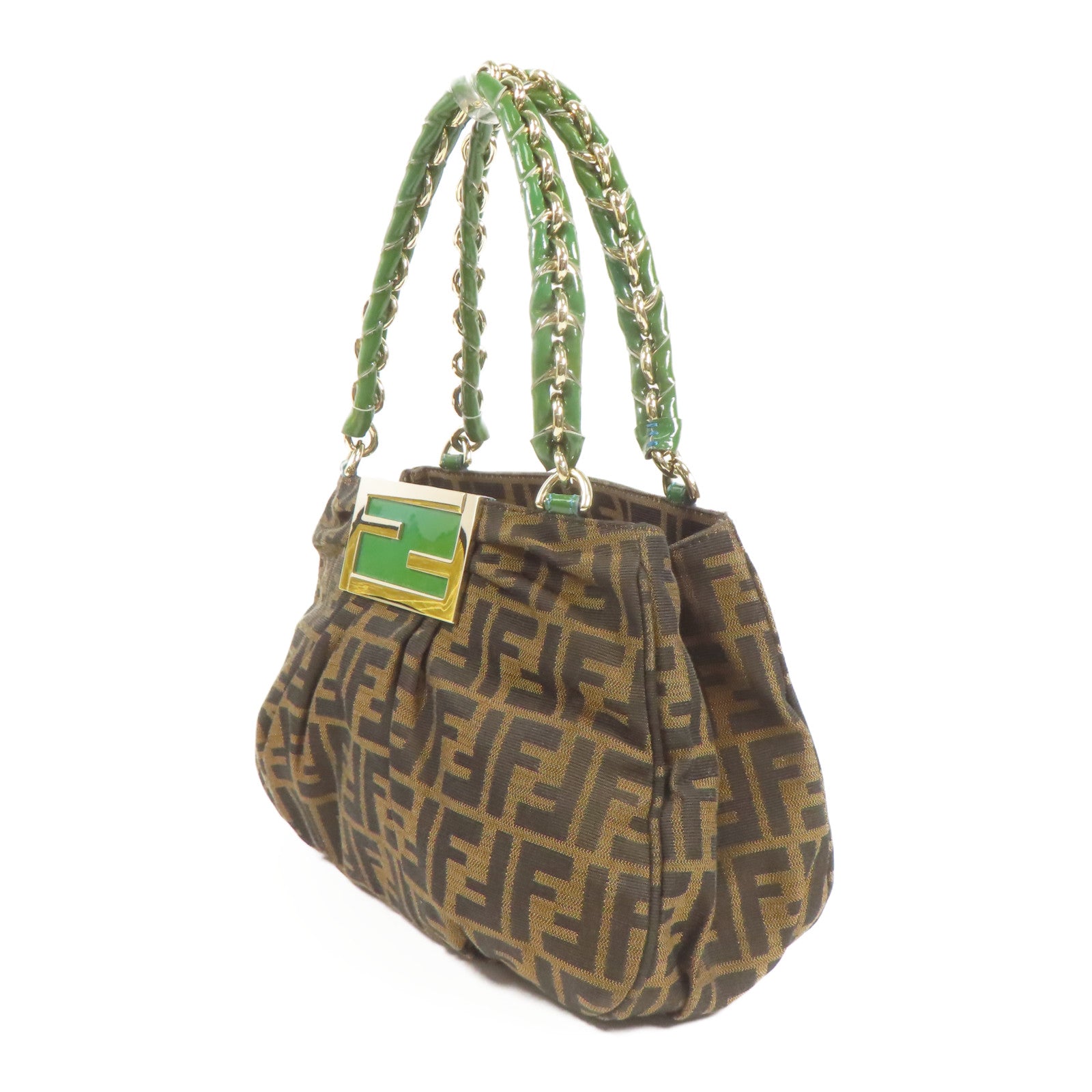 FENDI GHW Mia Tote Bag Shoulder Bag Canvas Brown/Green