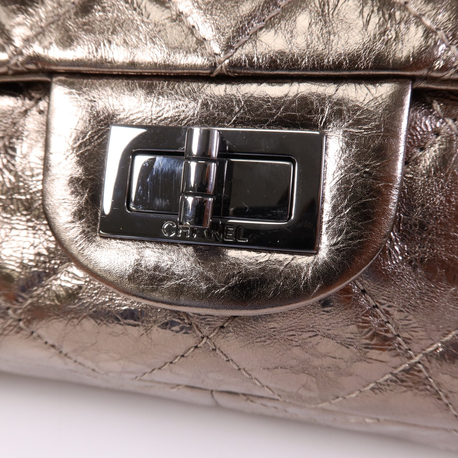 CHANEL 牛皮皮革2.55 Large銀扣鏈帶肩背袋