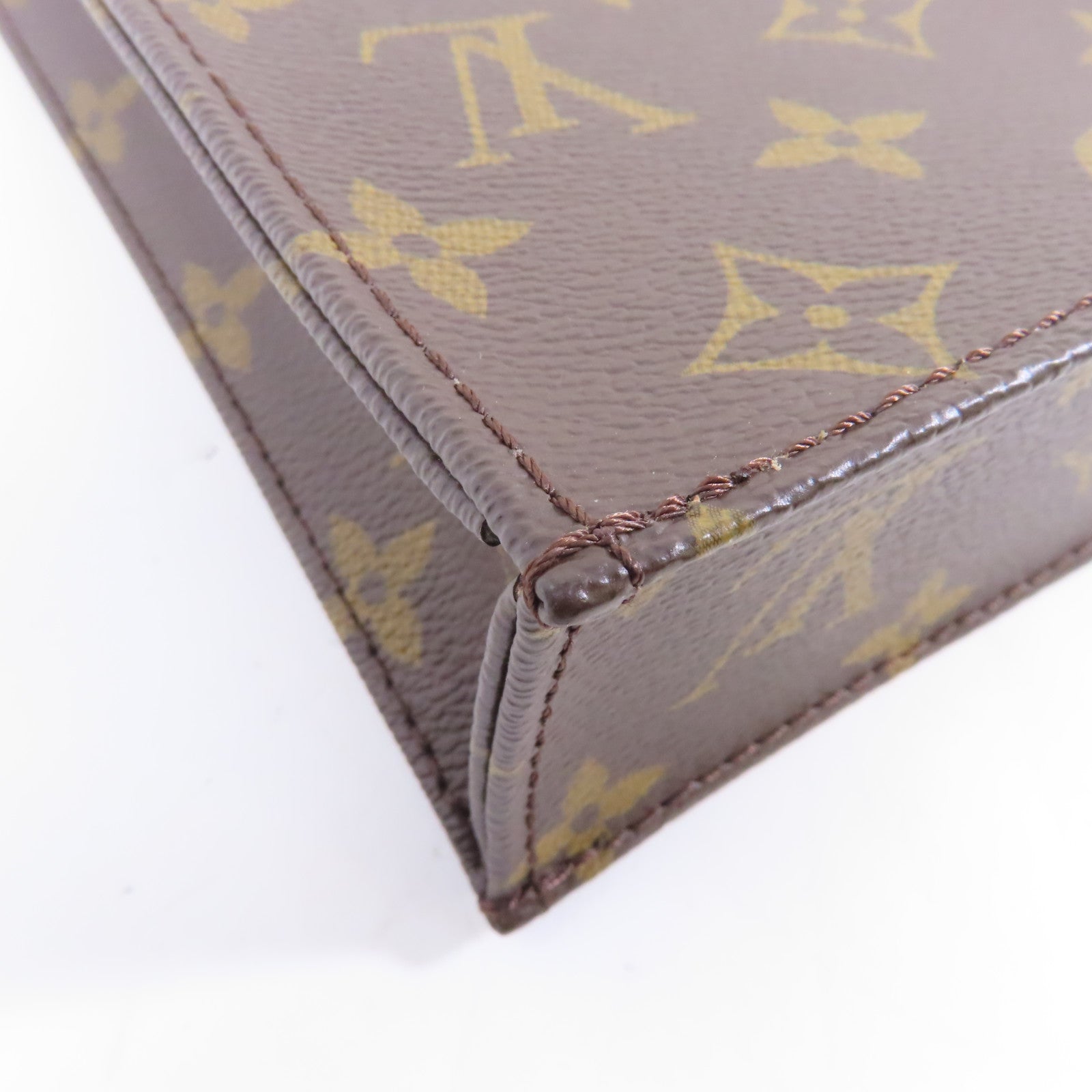 LOUIS VUITTON Monogram Petit Sac Plat金扣手挽肩背兩用袋啡色