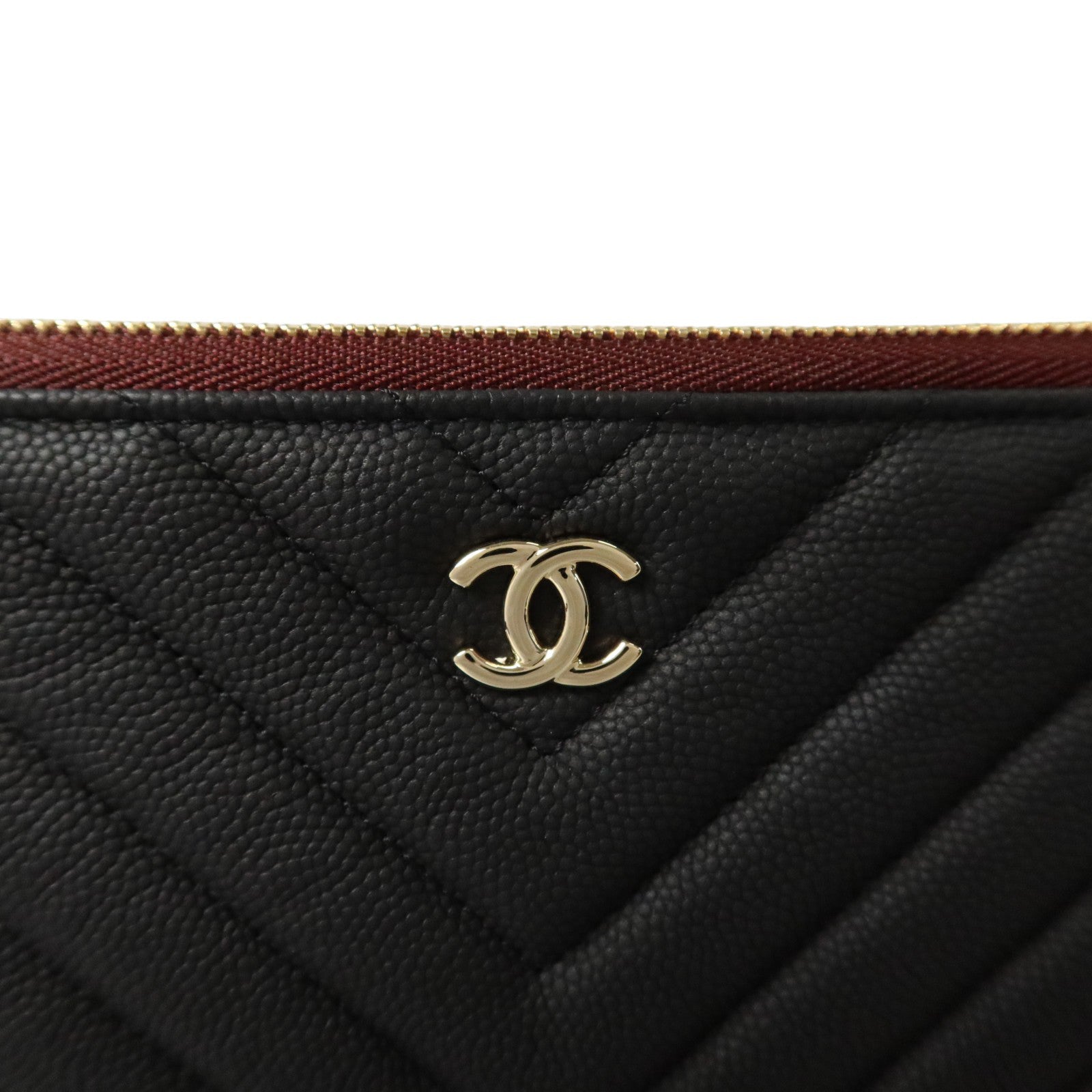 CHANEL 牛皮皮革Chevron O-Case Pouch Medium Clutch金扣手拿包