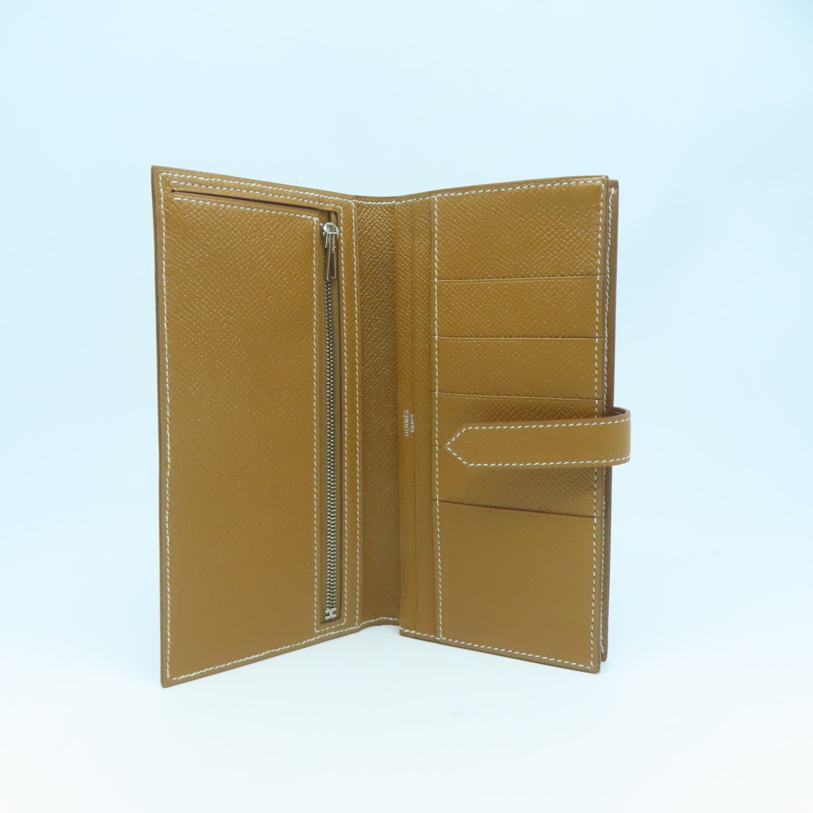 HERMES 【激減優惠】Epsom皮革Bearn Long Wallet銀扣長錢包Gold經典駝色