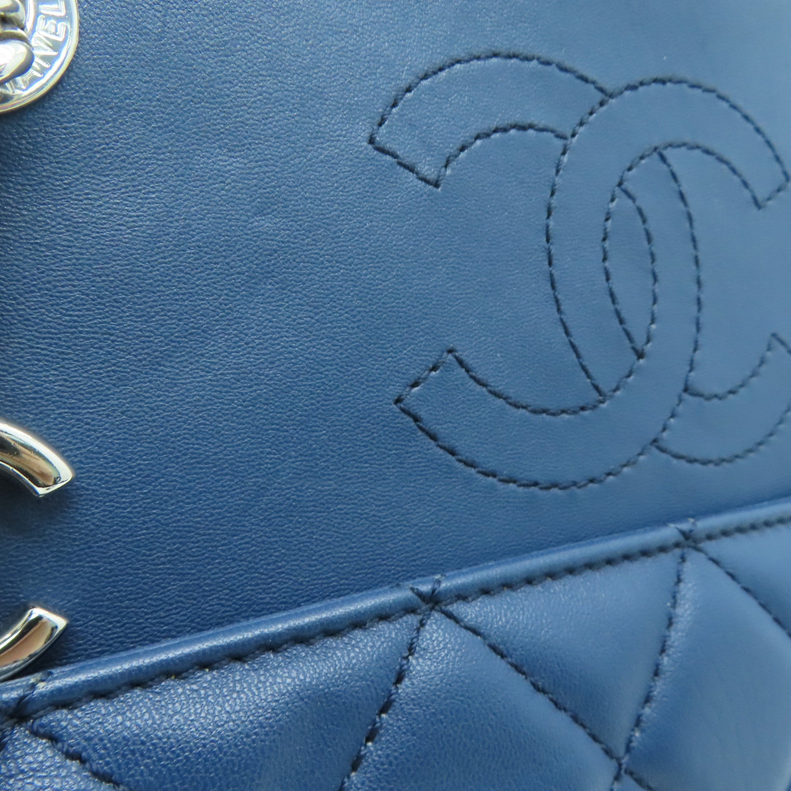 CHANEL 【激减优惠】菱格牛皮皮革Shoulder Bag银扣手挽袋蓝色