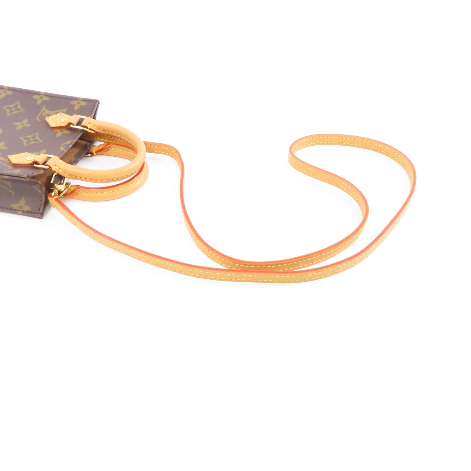 LOUIS VUITTON Monogram Petit Sac Plat金扣手挽肩背兩用袋啡色
