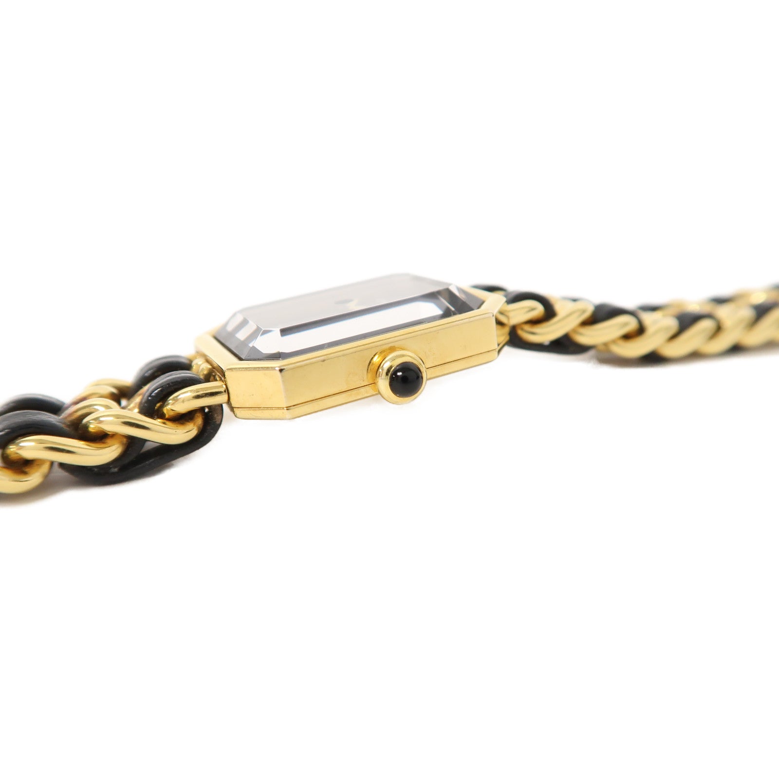CHANEL Premiere L鍍金/皮革手錶石英機芯黑色/金色