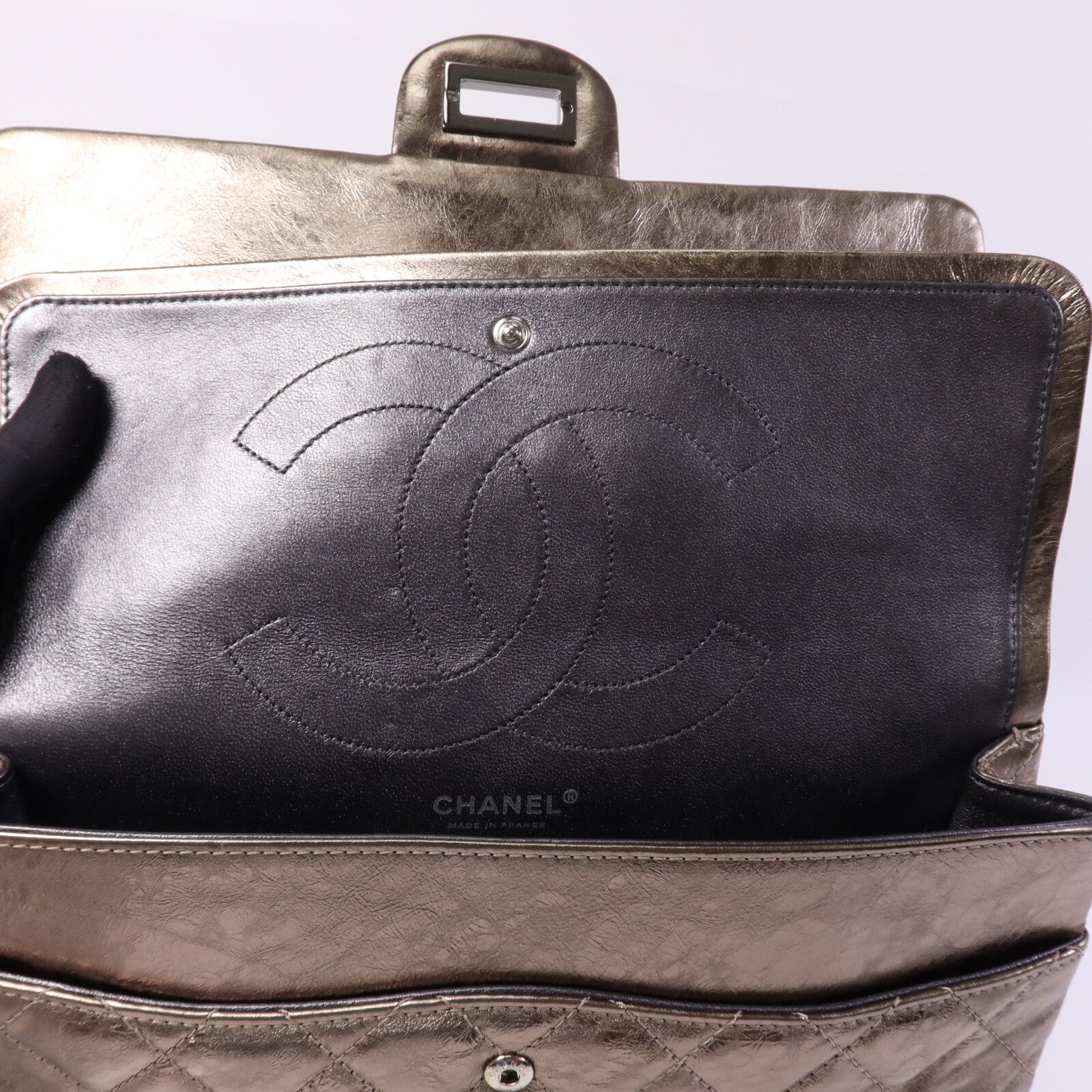 CHANEL 牛皮皮革2.55 Large銀扣鏈帶肩背袋