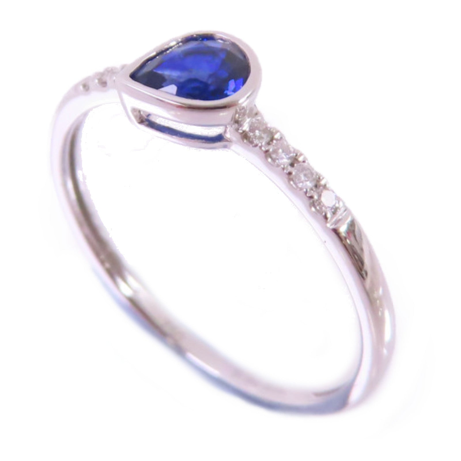 JEWELRY 18K白金/0.38ct藍寶石/0.05ct鑽石Sapphire Diamond Ring戒指US#5.25