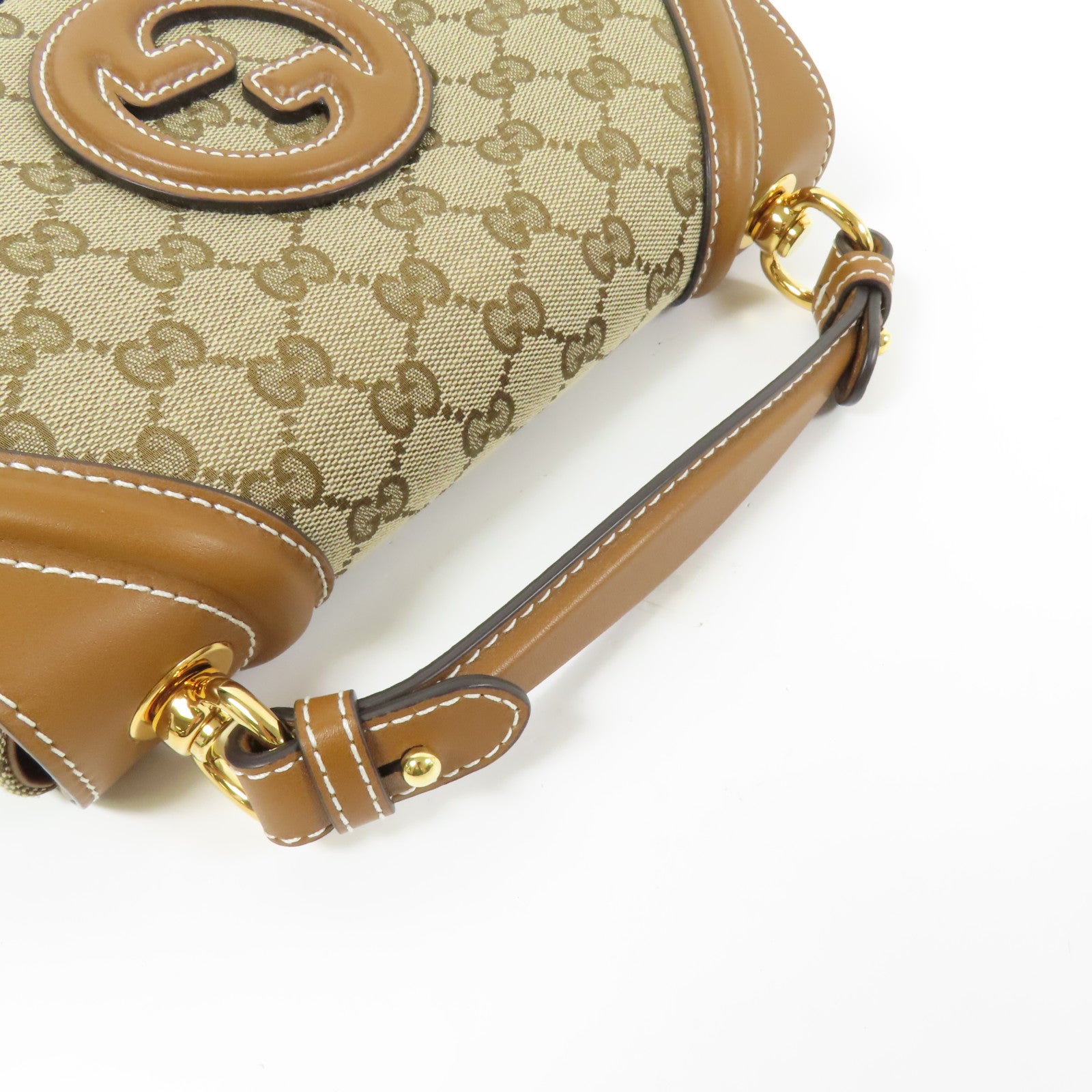 GUCCI 帆布Medium Blondie金扣手挽袋
