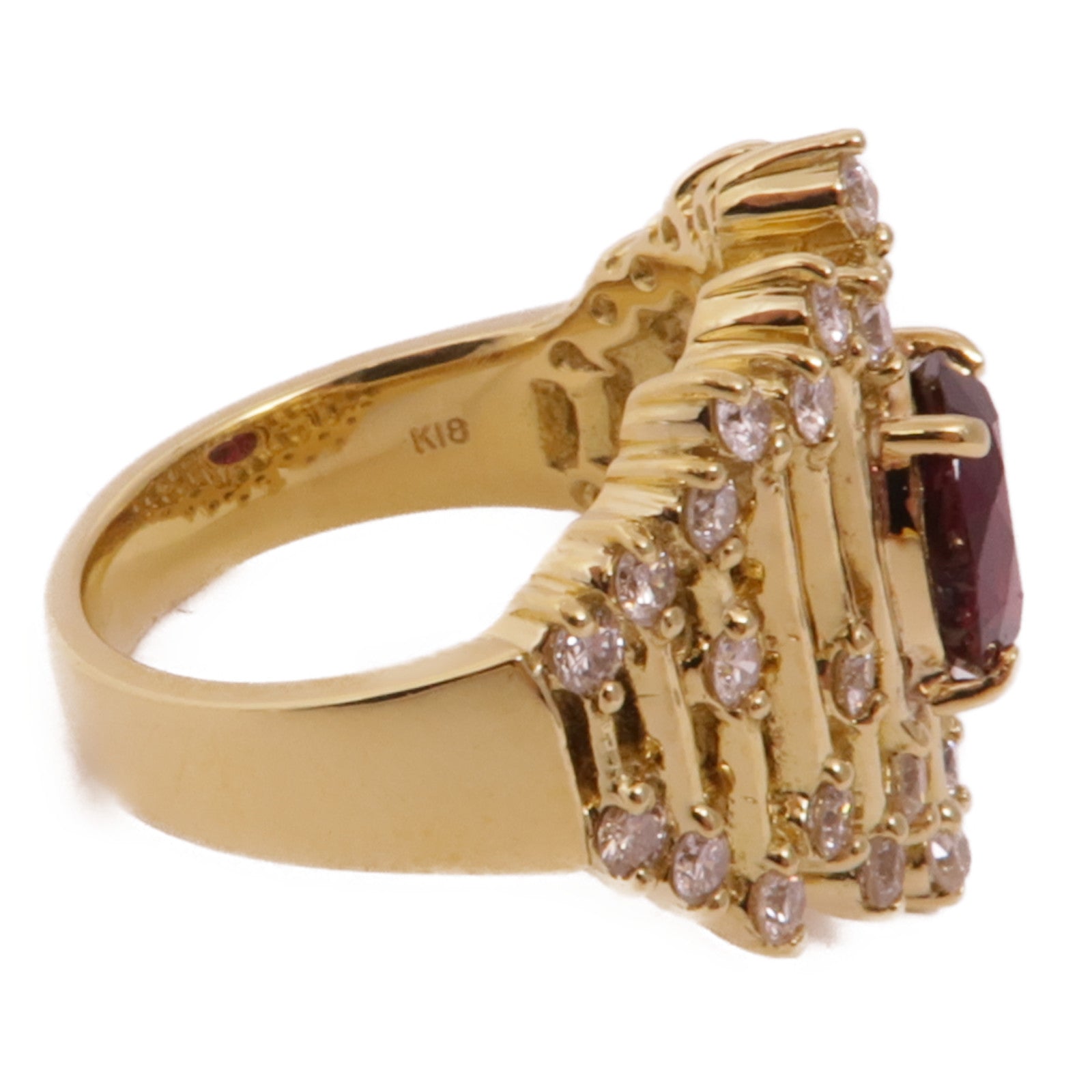 JEWELRY 【激減優惠】18K黃金Ruby Diamond Ring紅寶石/鑽石戒指US#5.5