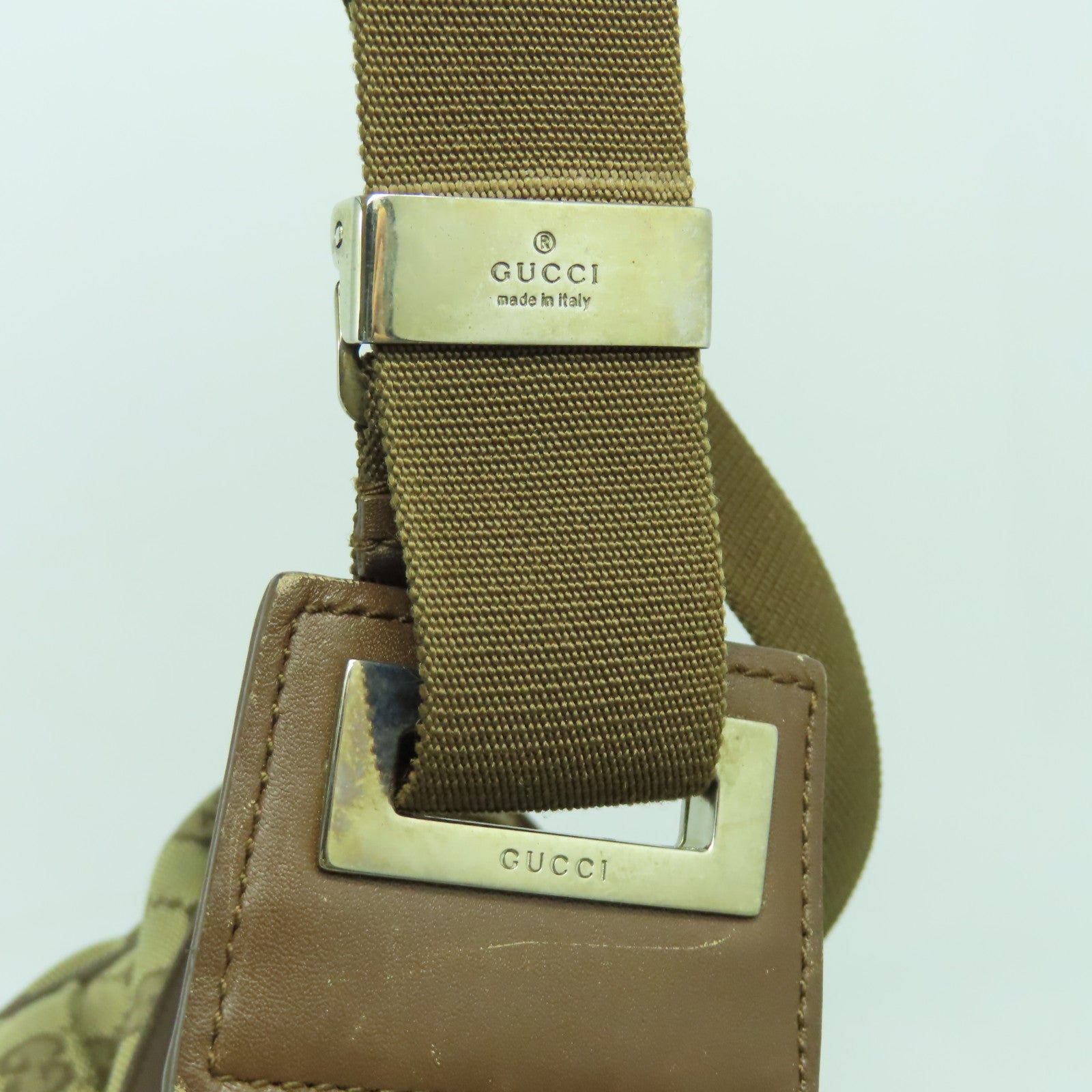 GUCCI 帆布Shoulder Bag銀扣肩背袋啡色