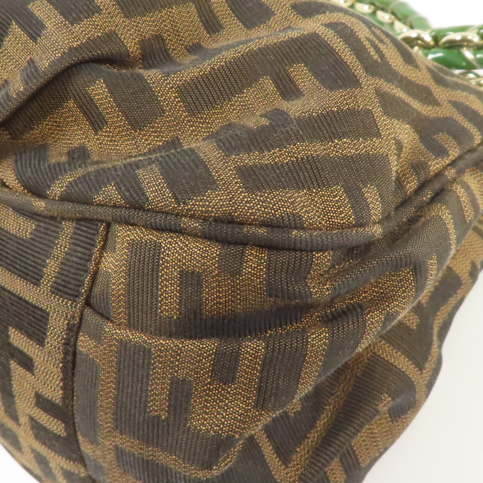 FENDI GHW Mia Tote Bag Shoulder Bag Canvas Brown/Green