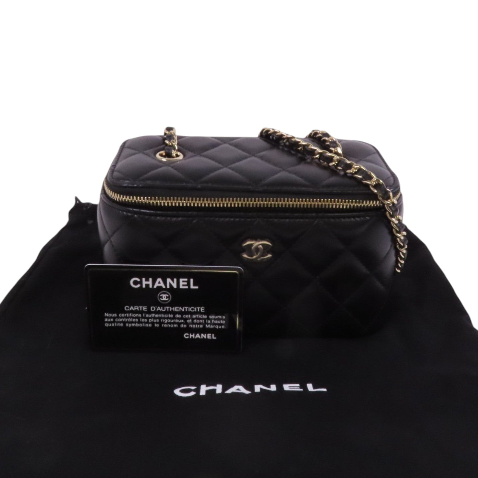 CHANEL 【激減優惠】羊皮皮革Vanity Case金扣鏈帶肩袋
