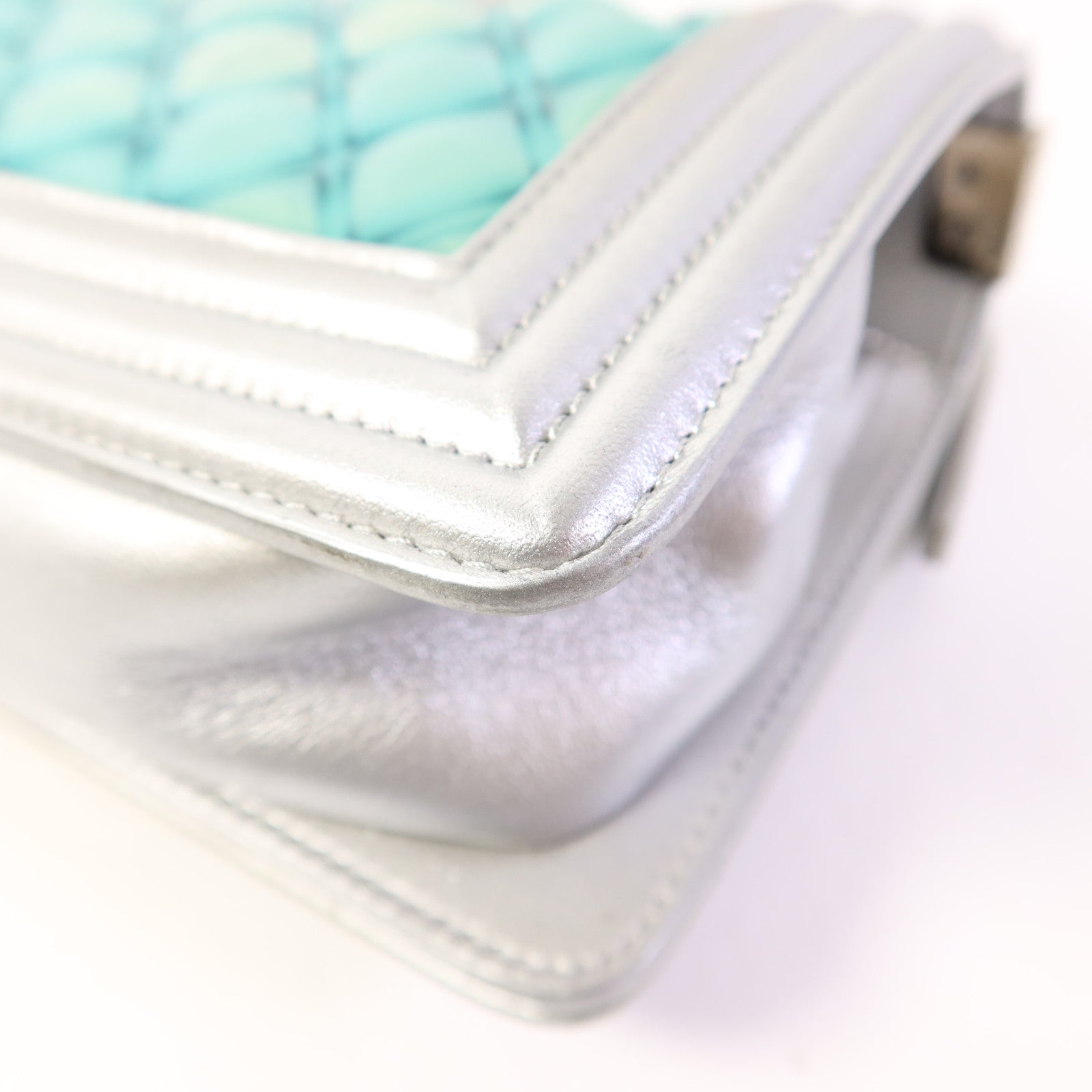 CHANEL 牛皮皮革/PVC Boy 20銀扣鏈帶肩背袋