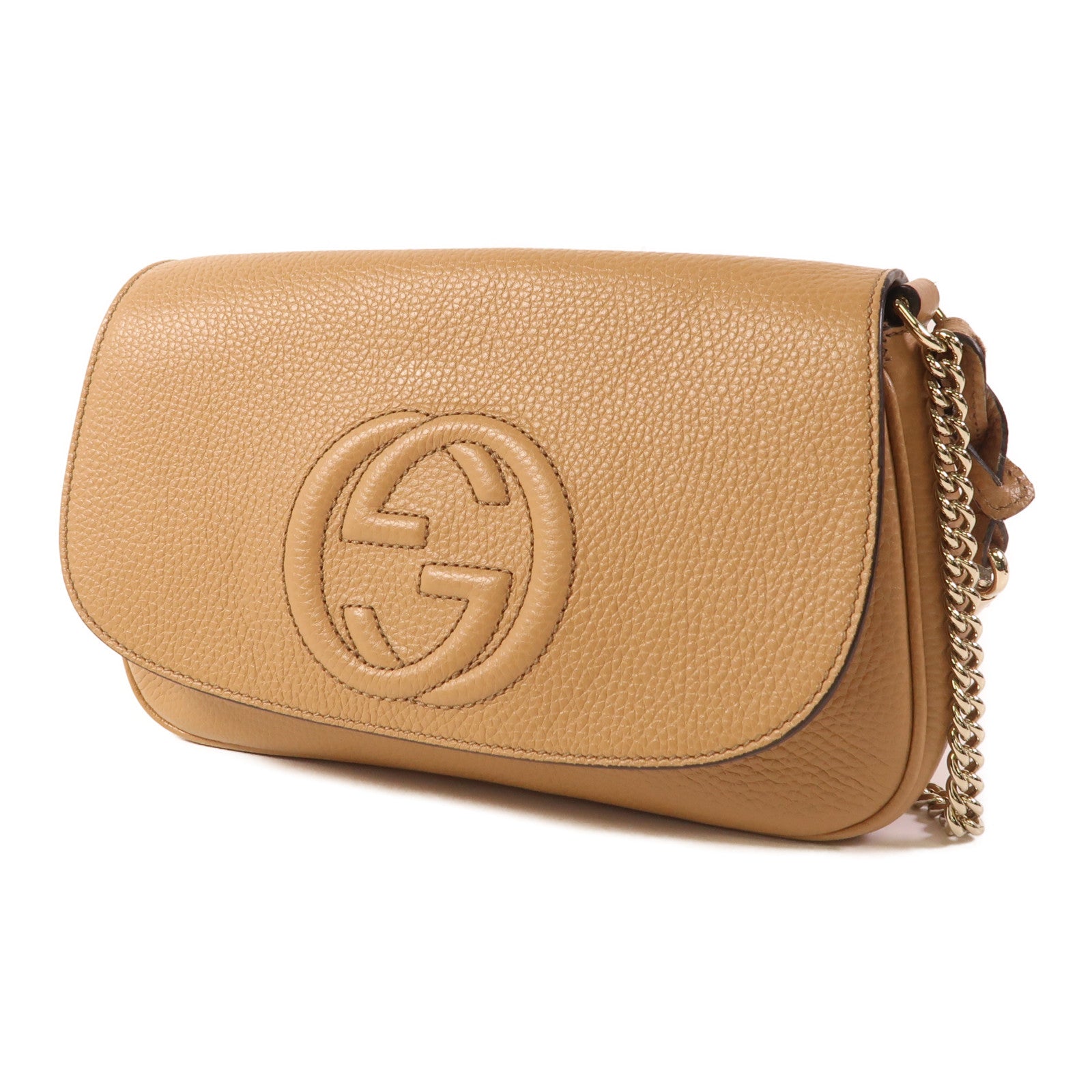 GUCCI GG GHW Chain Shoulder Bag 536224 Calfskin Leather Brown
