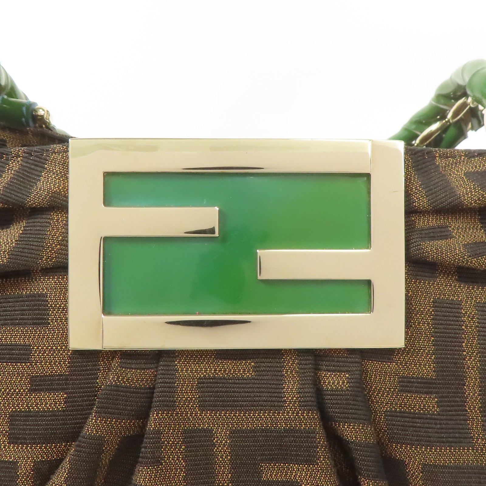FENDI GHW Mia Tote Bag Shoulder Bag Canvas Brown/Green