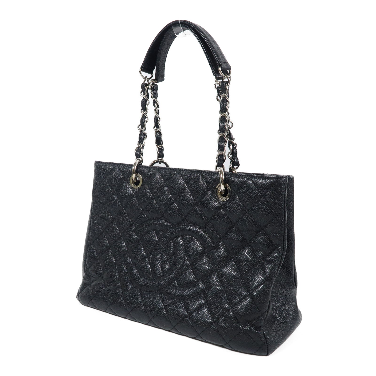 CHANEL 牛皮皮革GST銀扣鏈帶肩背袋黑色