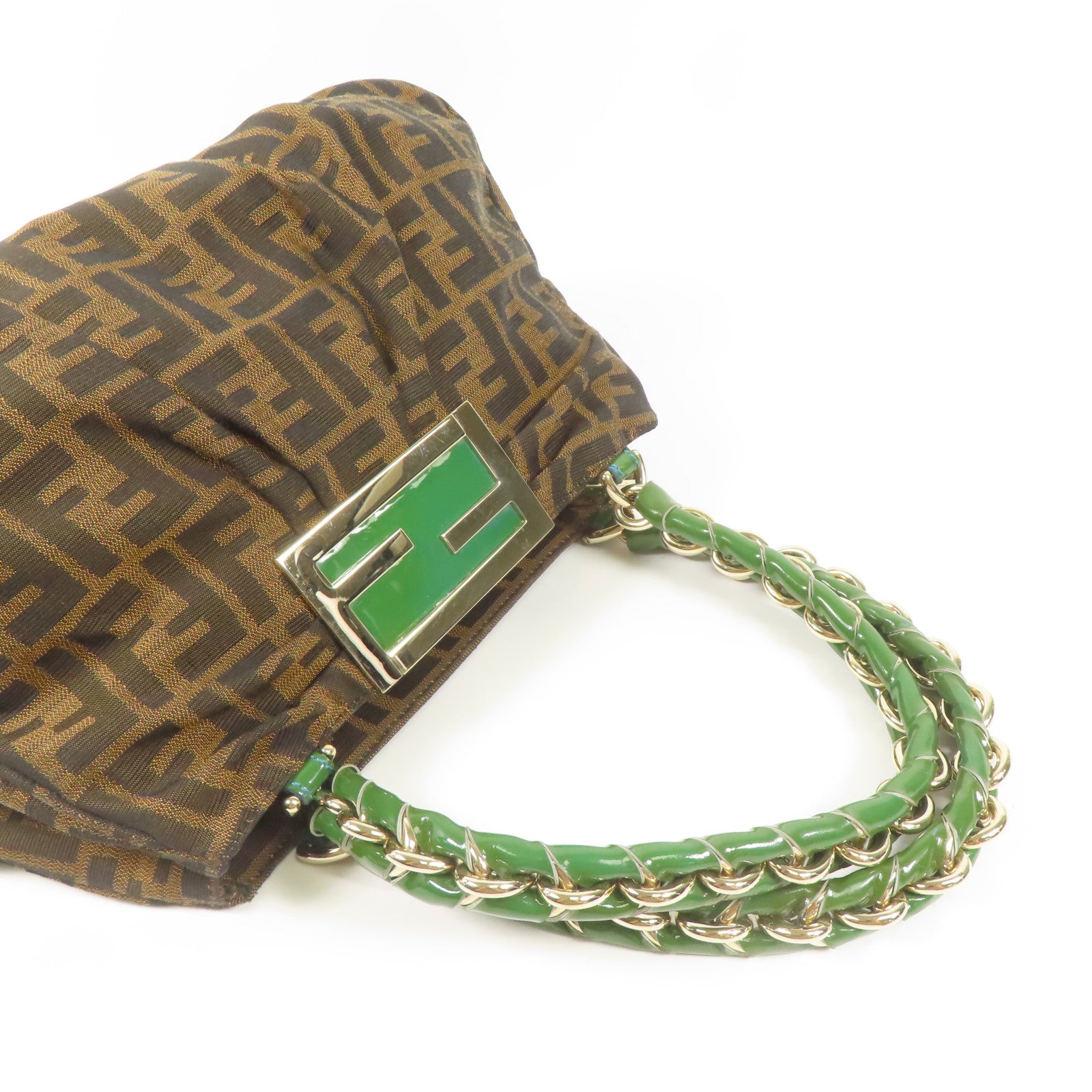 FENDI GHW Mia Tote Bag Shoulder Bag Canvas Brown/Green