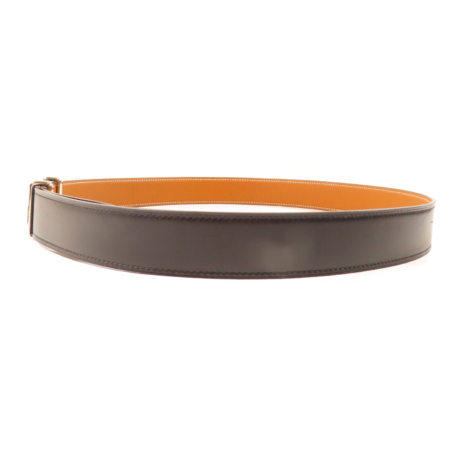 HERMES 【激減優惠】Swift皮革Belt 100cm銀扣皮帶黑色/駝色
