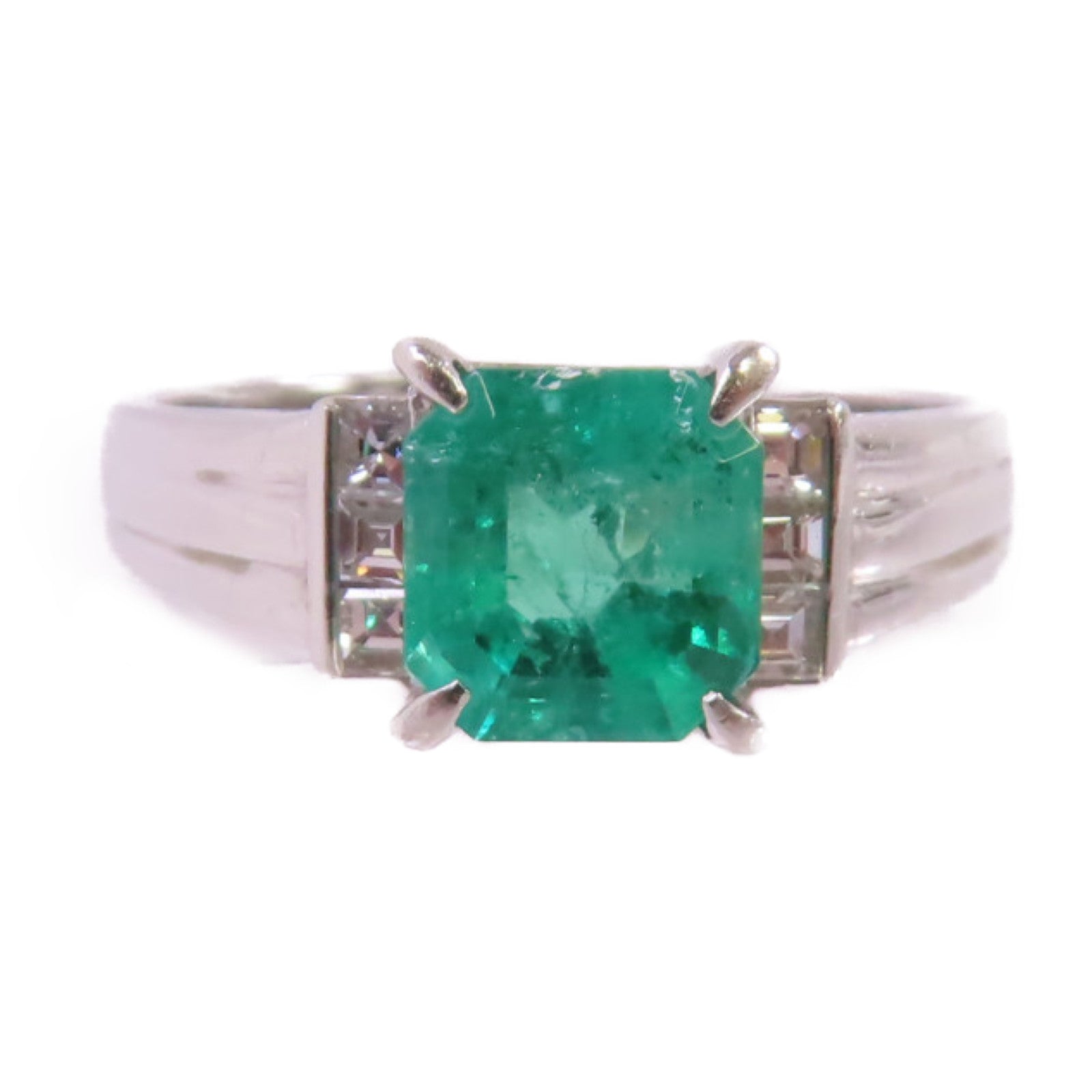 JEWELRY 【激減優惠】PT900鉑金/1.34ct綠寶石/0.19ct鑽石Emerald Diamond Ring戒指US#8.25
