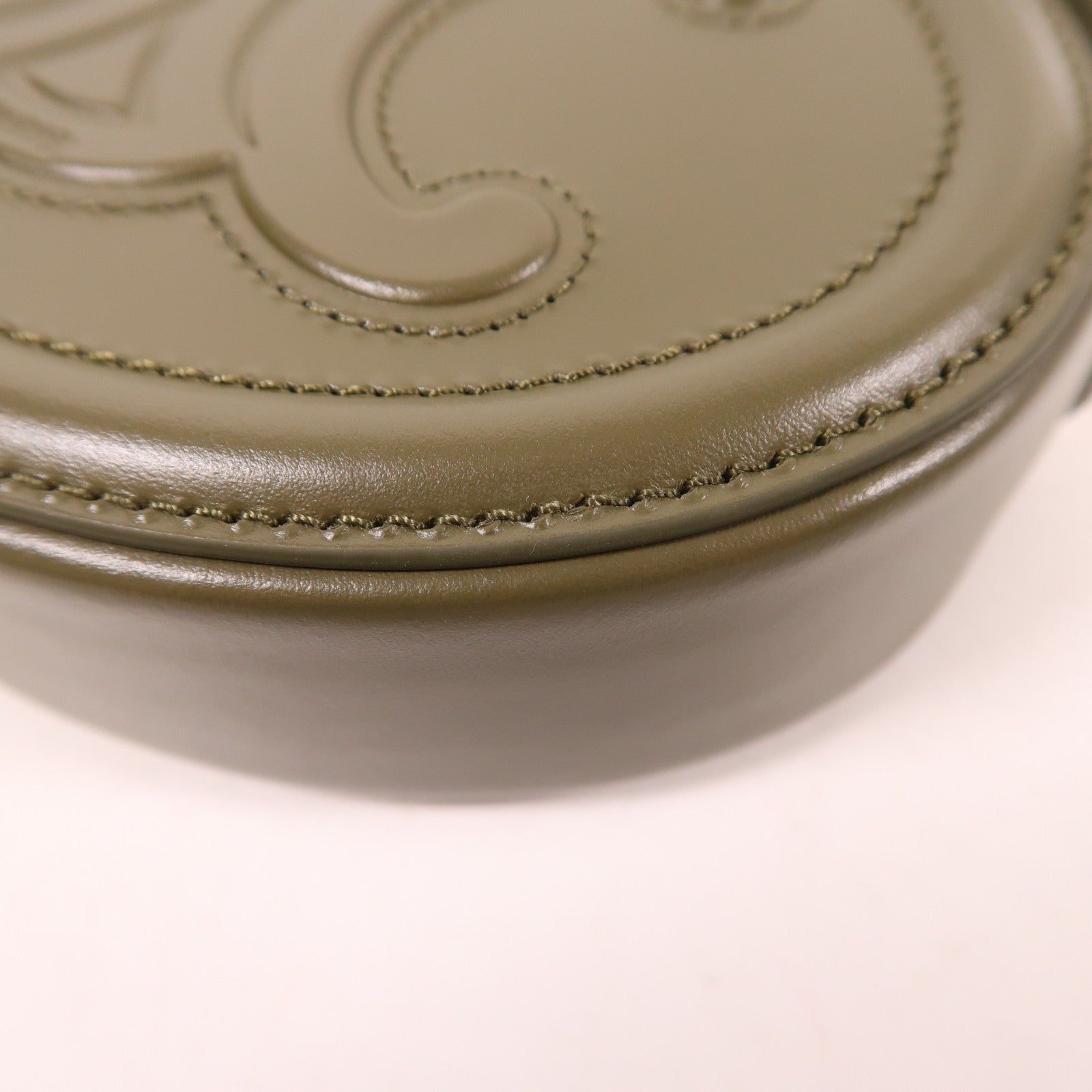 CELINE GHW Oval Shoulder Bag Calfskin Leather Khaki