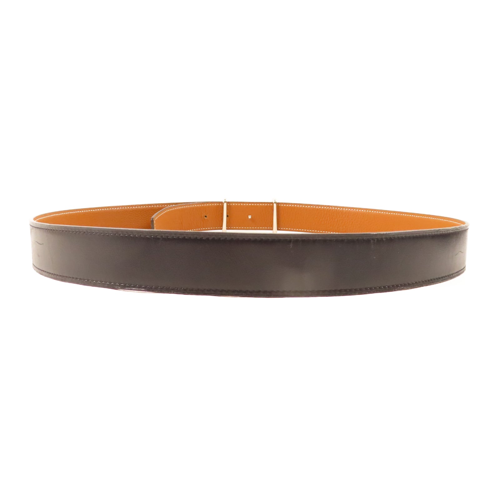 HERMES 【激減優惠】Swift皮革Belt 100cm銀扣皮帶黑色/駝色