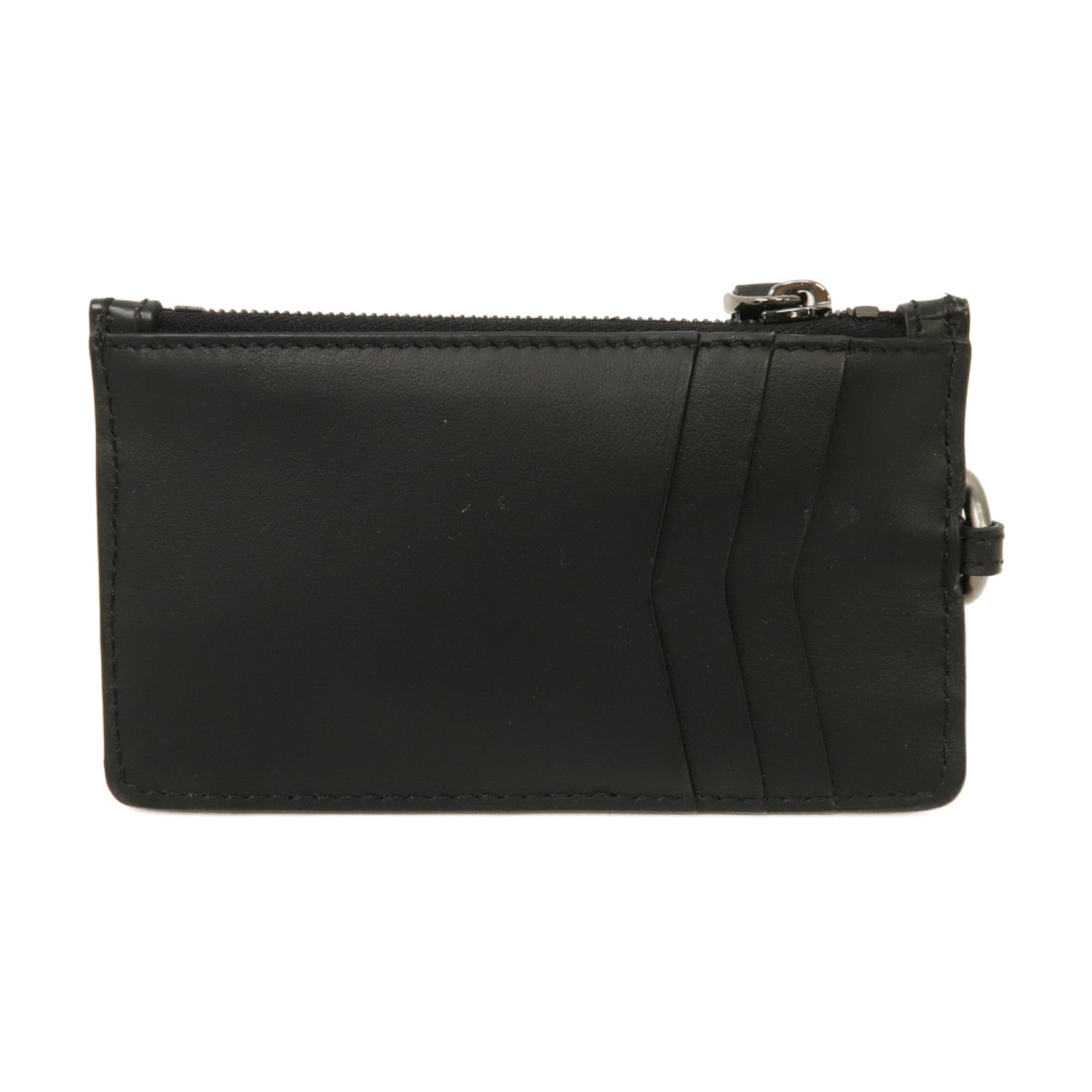 FENDI 牛皮皮革Zucca Coin/Card Case銀扣零錢包/卡片套黑色