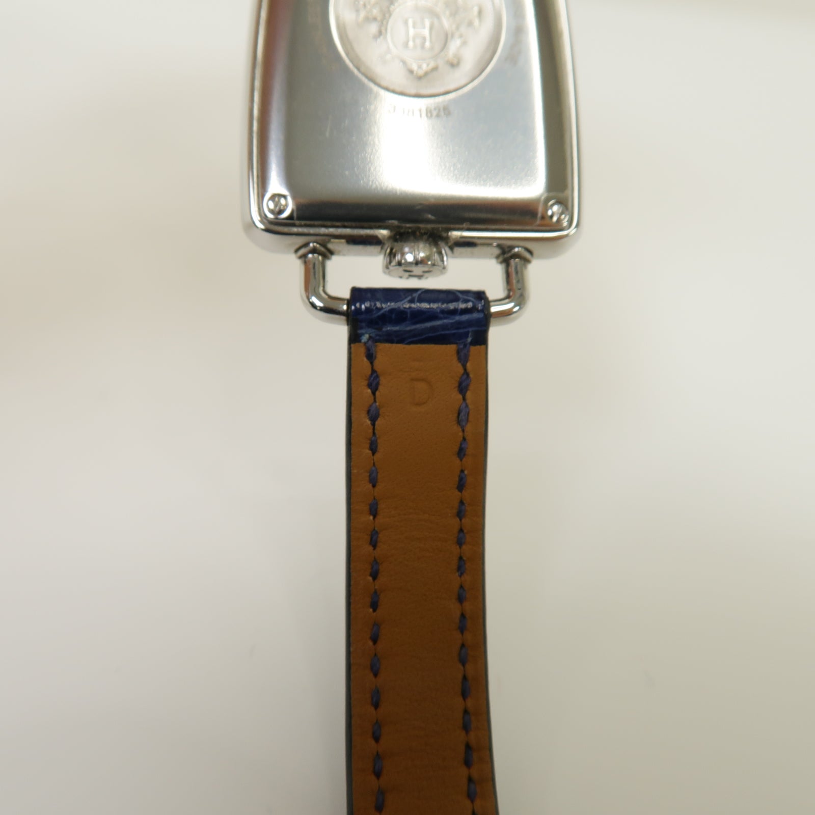 HERMES Galop D'Hermes鱷魚皮革/不鏽鋼手錶石英機芯白色