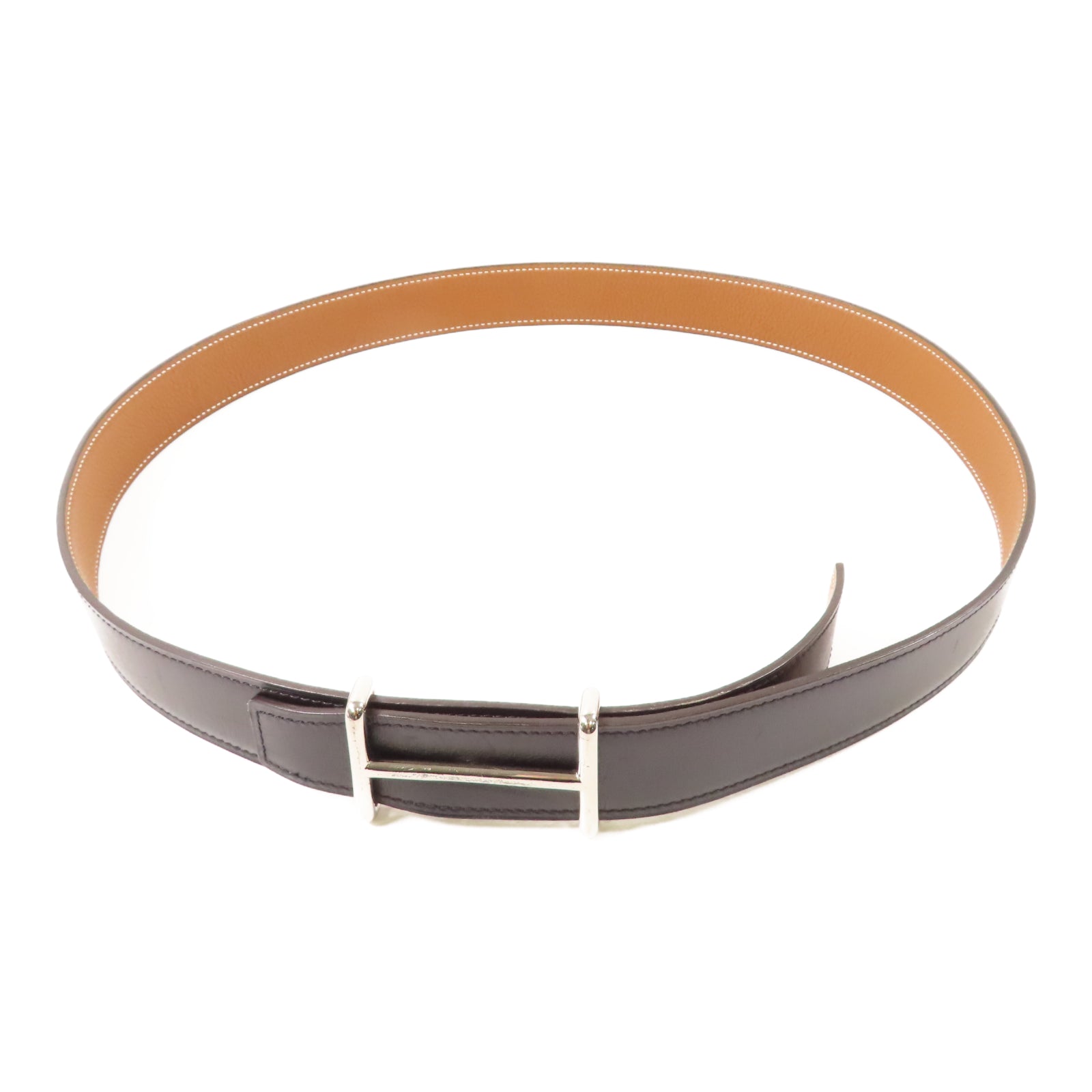 HERMES 【激減優惠】Swift皮革Belt 100cm銀扣皮帶黑色/駝色