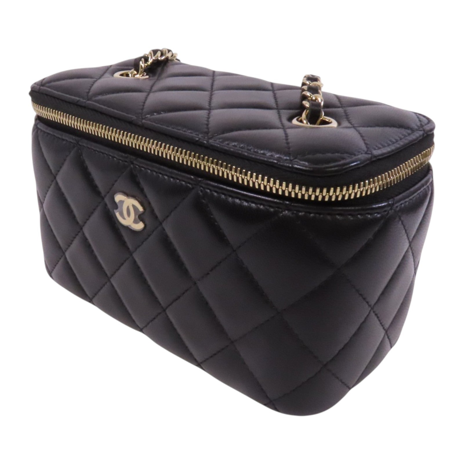 CHANEL 【激減優惠】羊皮皮革Vanity Case金扣鏈帶肩袋